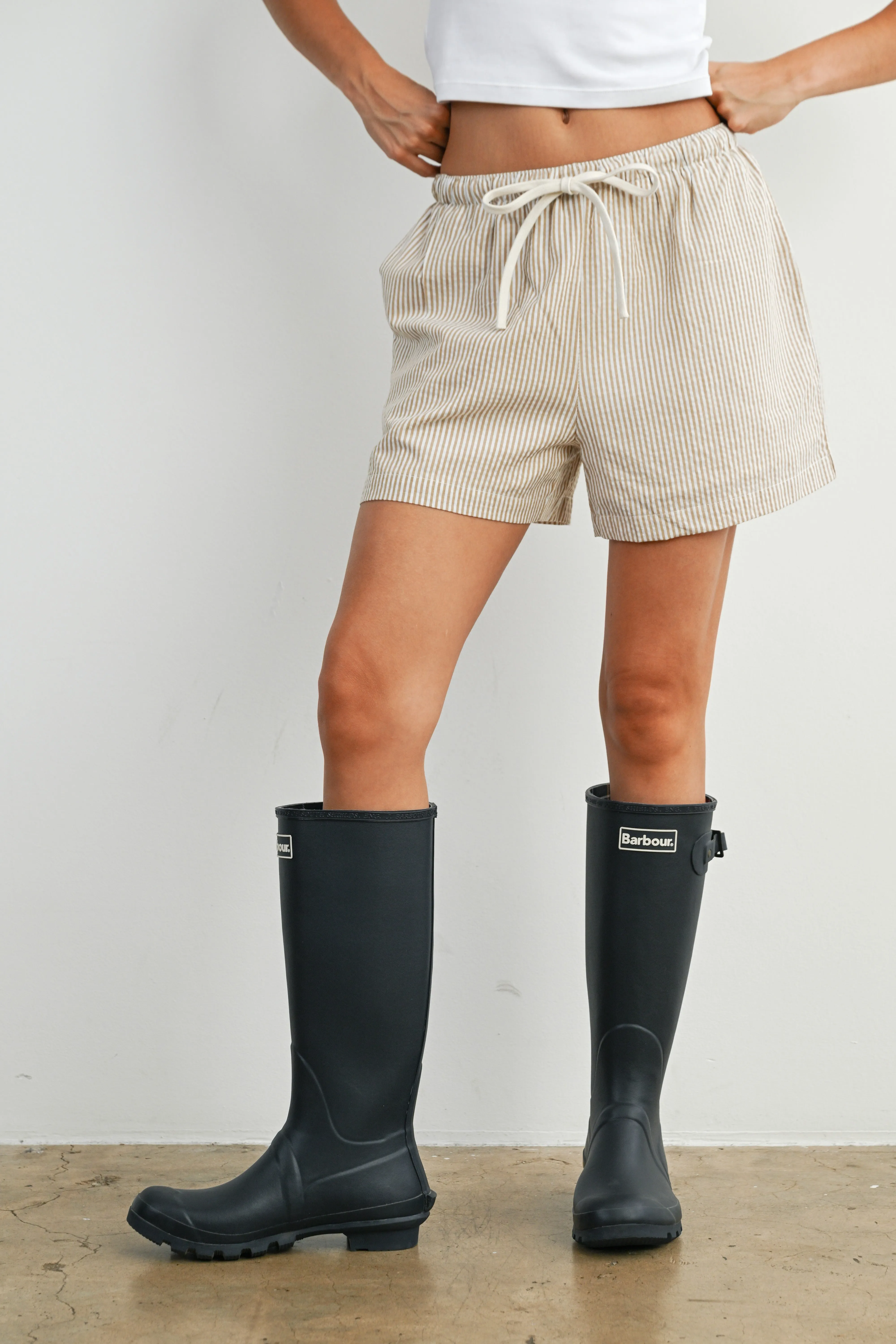 Taupe Striped Drawstring Shorts sold by Pinkblush product image thumbnail 2
