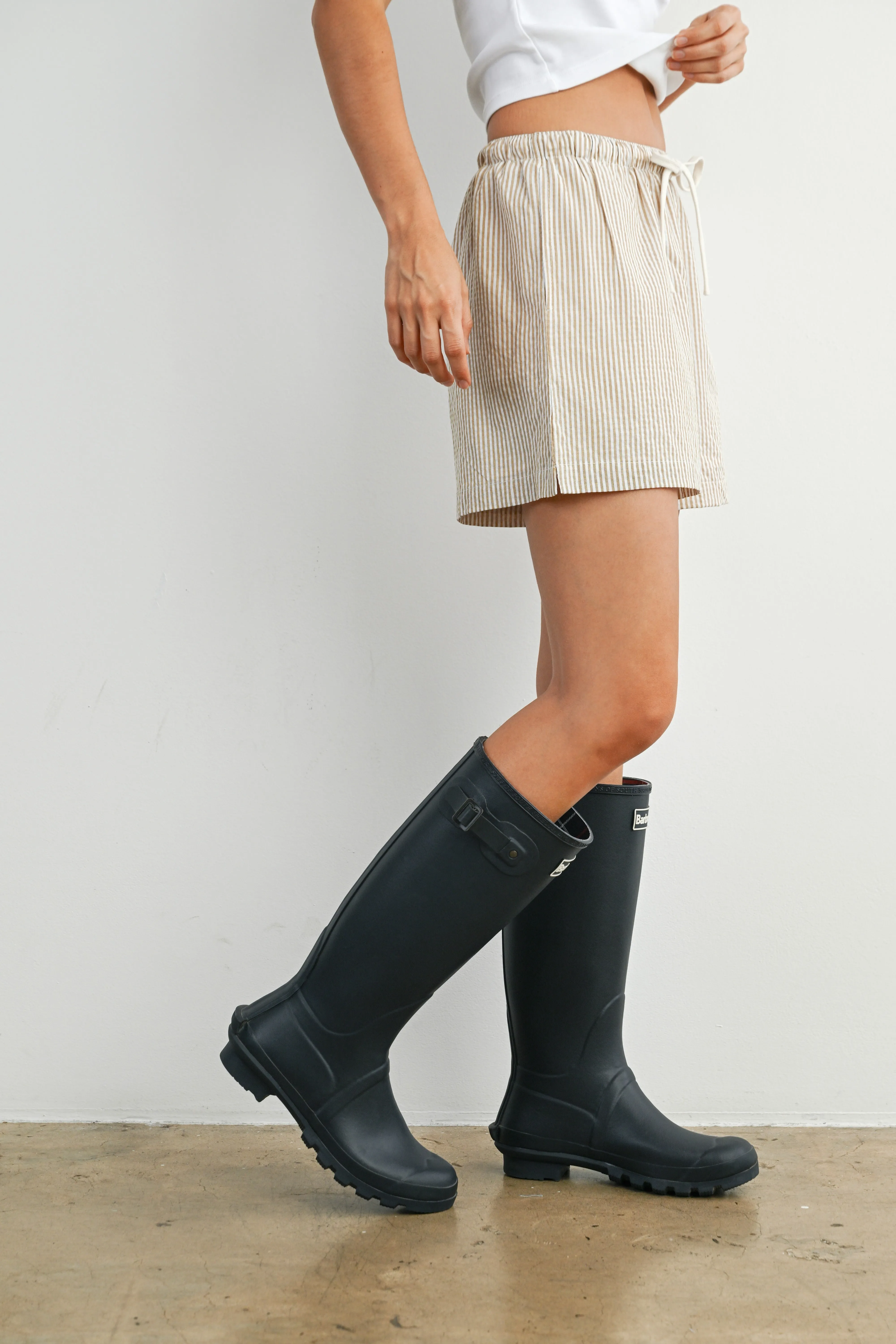 Taupe Striped Drawstring Shorts sold by Pinkblush product image thumbnail 3