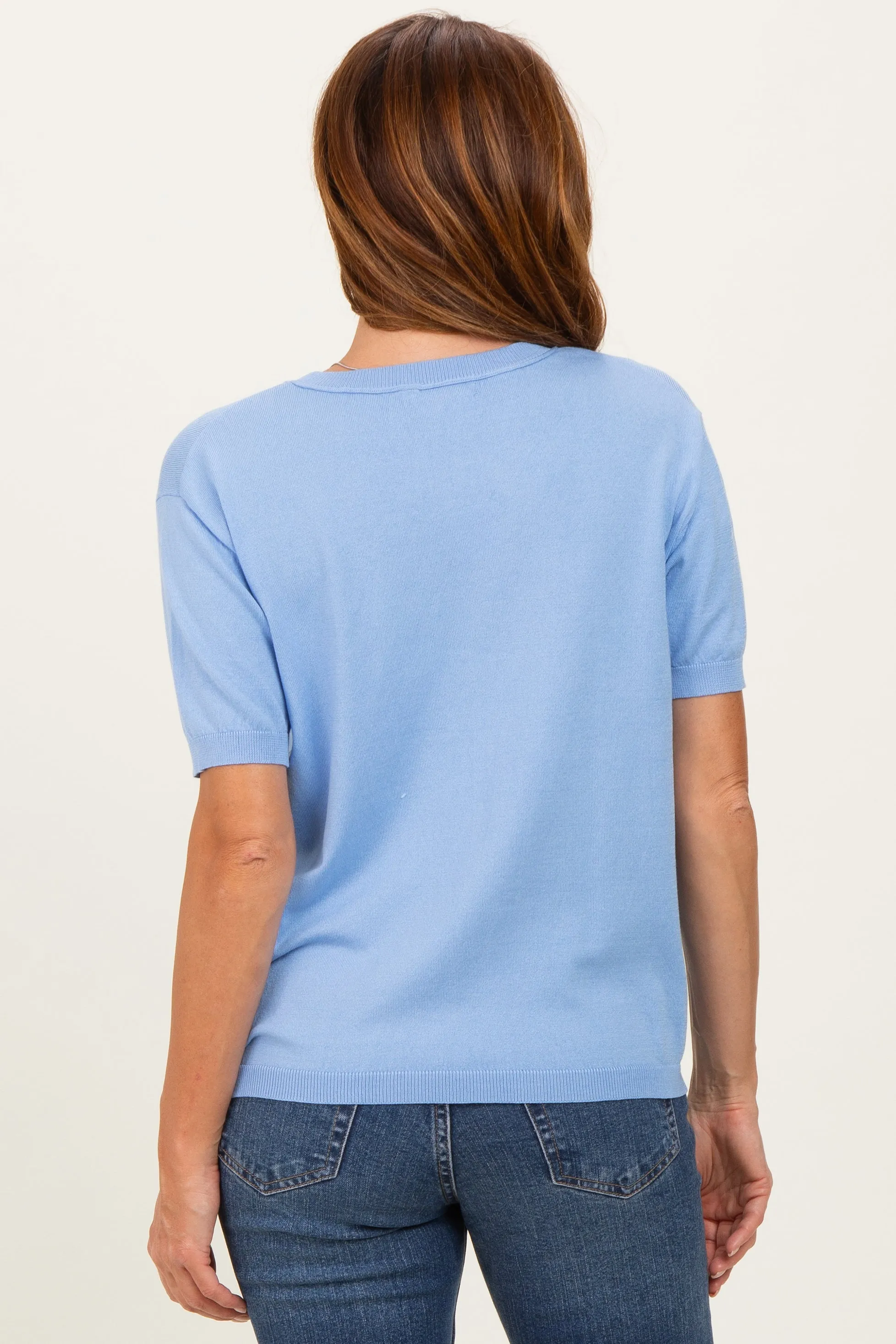 Blue Crew Neck Solid Sweater sold by Pinkblush product image thumbnail 4
