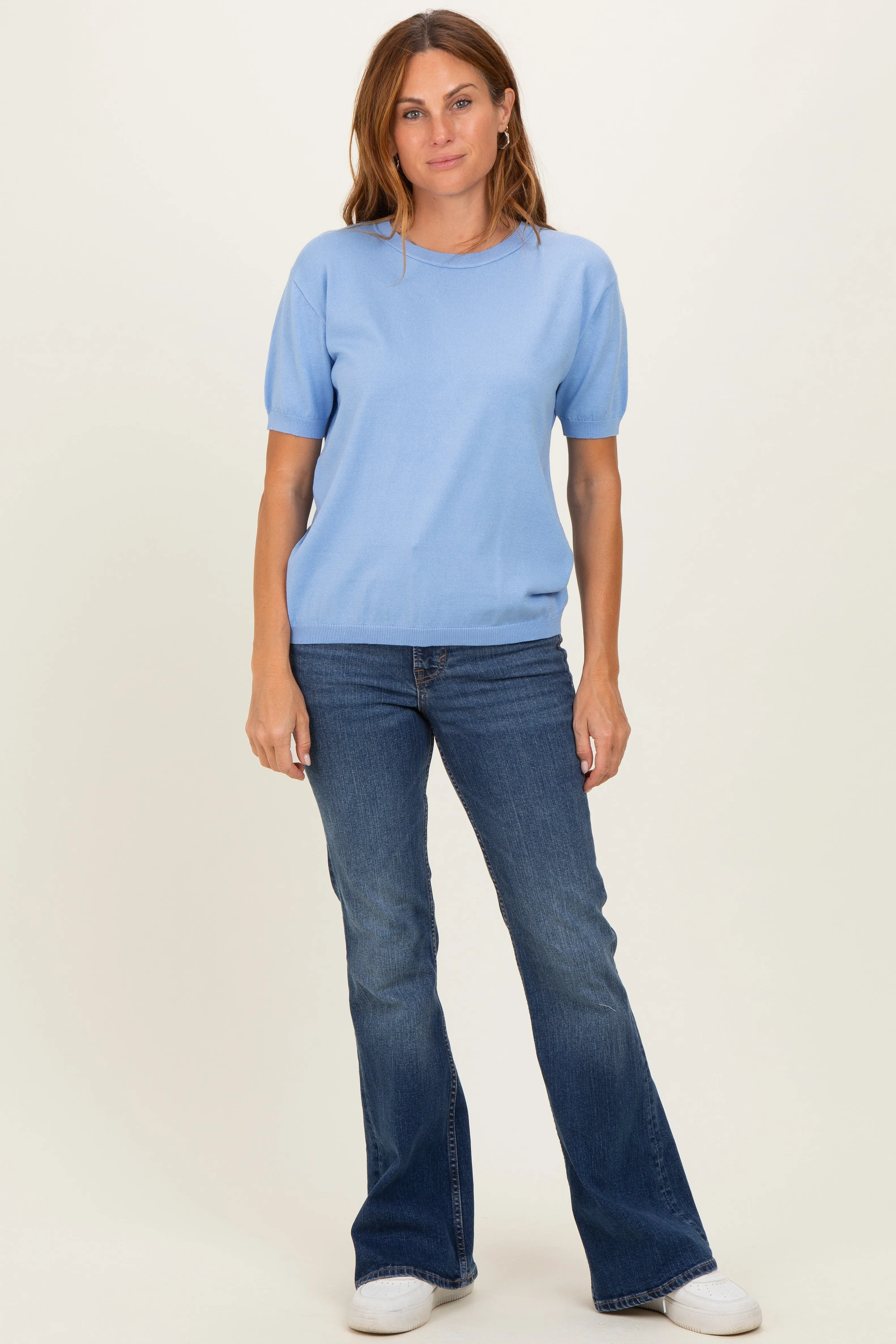 Blue Crew Neck Solid Sweater sold by Pinkblush product image thumbnail 2