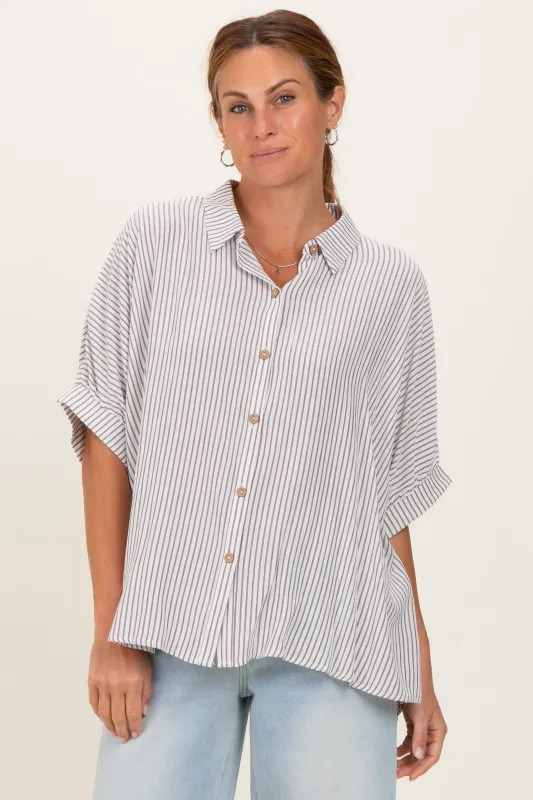 Brown Striped Boxy Button Down Top made by Zenana Outfitters