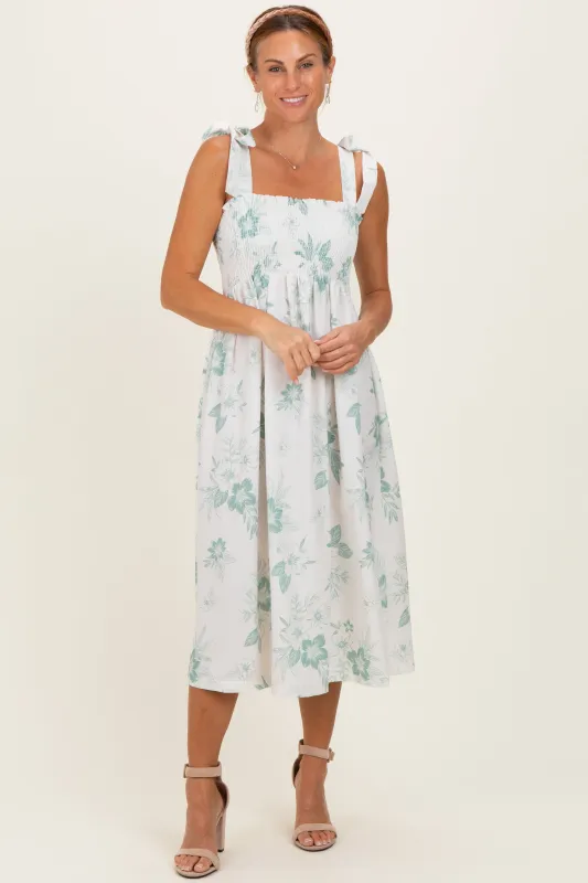 Sage Floral Smocked Midi Dress made by Hello MIZ