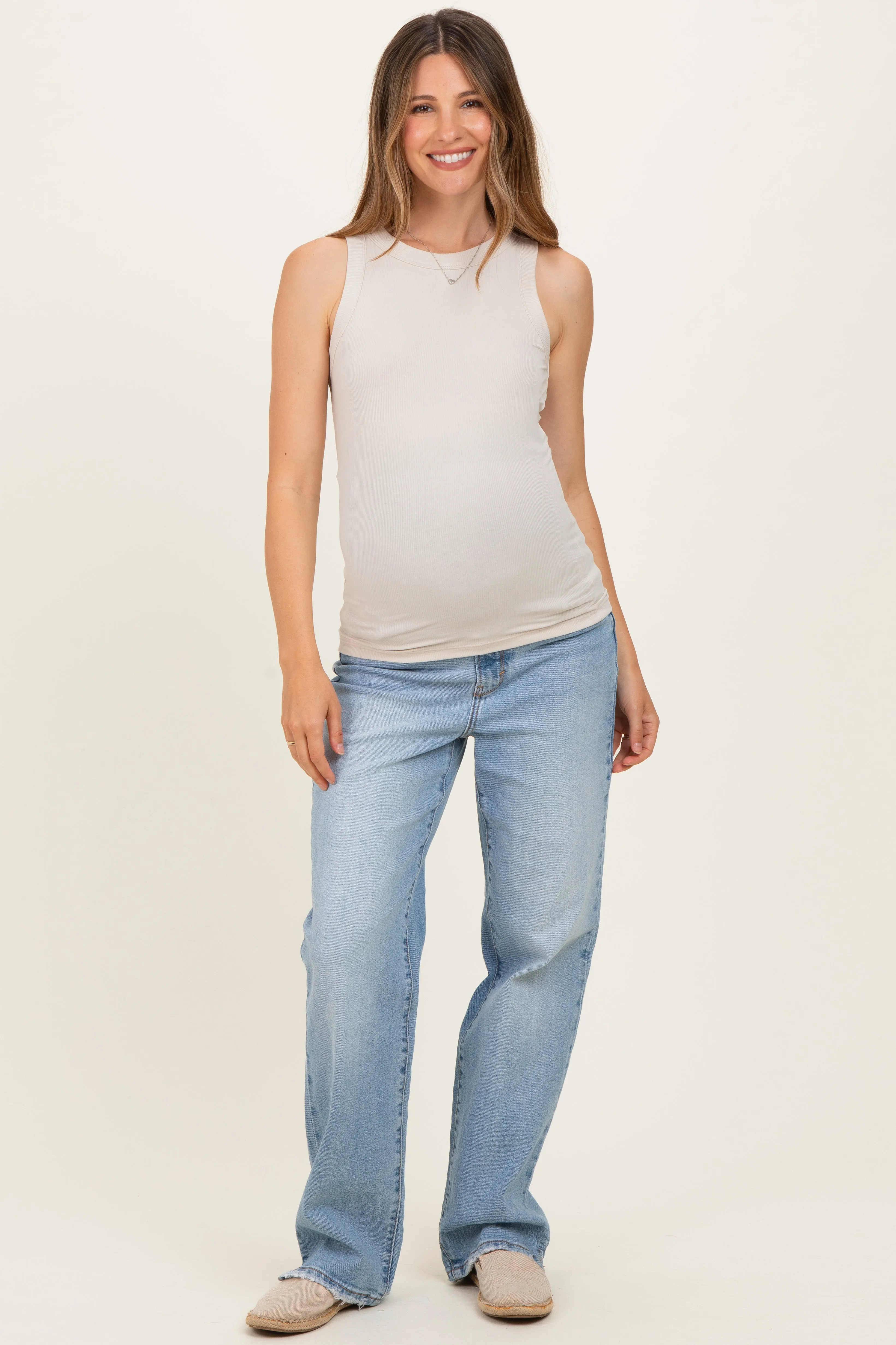 Sand Beige Ribbed High Neck Maternity Tank Top sold by Pinkblush product image thumbnail 2
