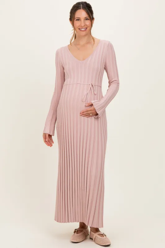 Mauve Ribbed Maternity Knit Maxi Dress made by ILLA ILLA