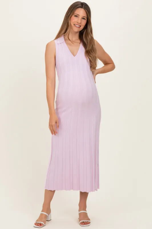 Light Pink Knit Collared Sleeveless Maternity Maxi Dress made by Able