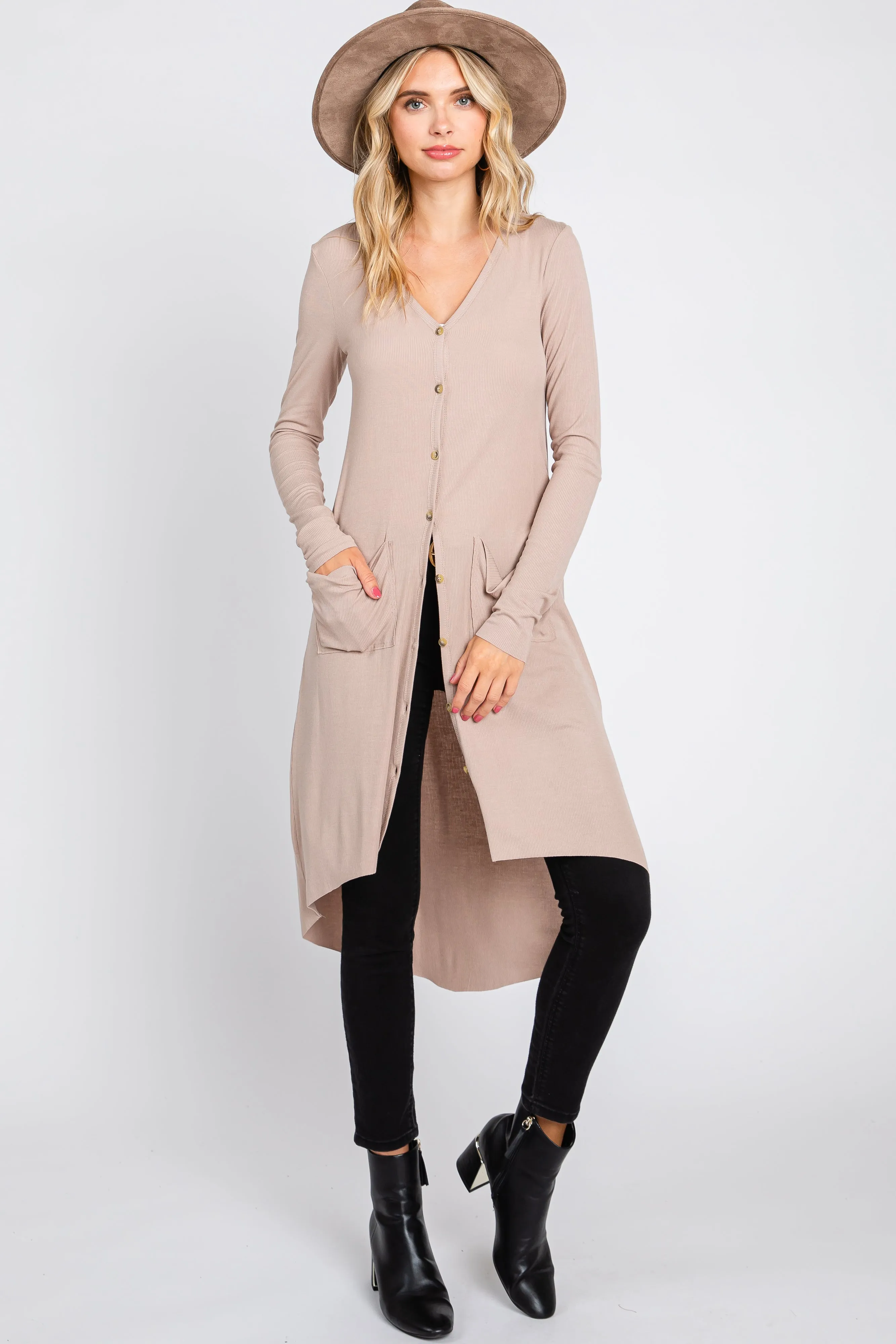 Beige Button Front Knit Maternity Cardigan sold by Pinkblush product image thumbnail 4