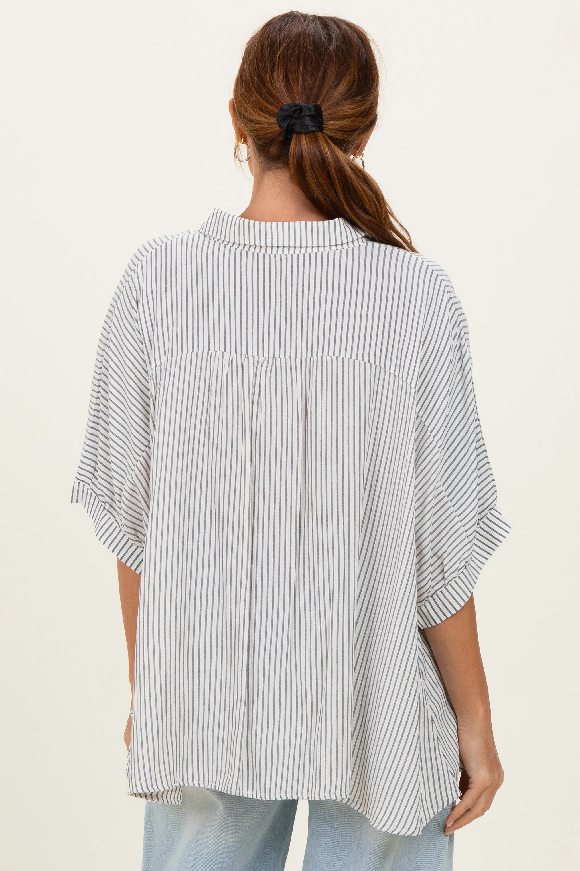 Black Striped Boxy Button Down Top sold by Pinkblush product image thumbnail 4