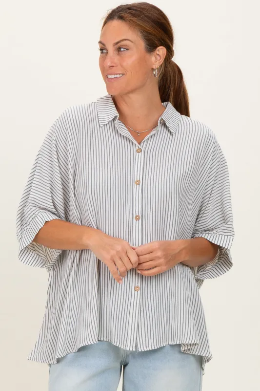 Black Striped Boxy Button Down Top made by Zenana Outfitters