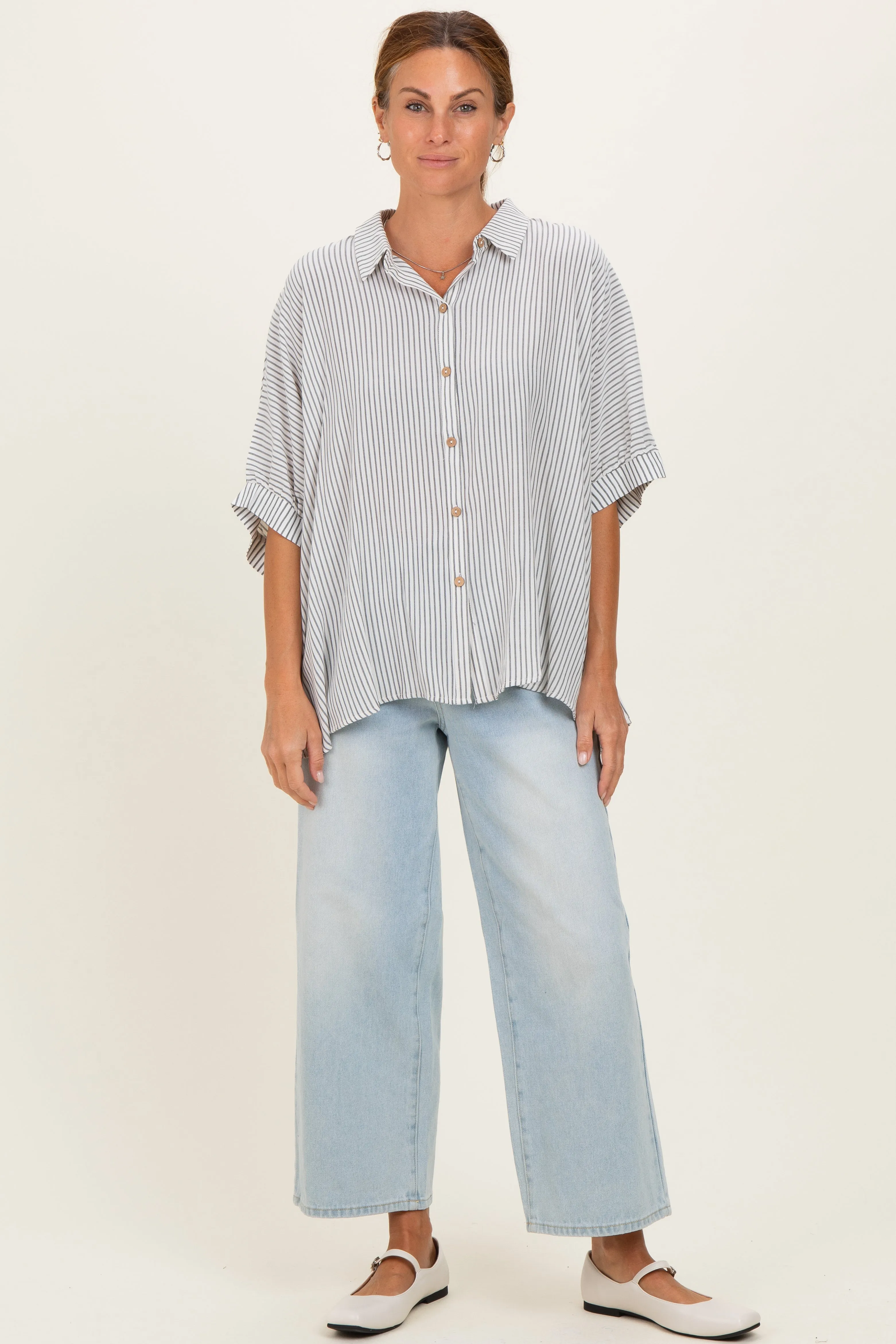 Black Striped Boxy Button Down Top sold by Pinkblush product image thumbnail 2