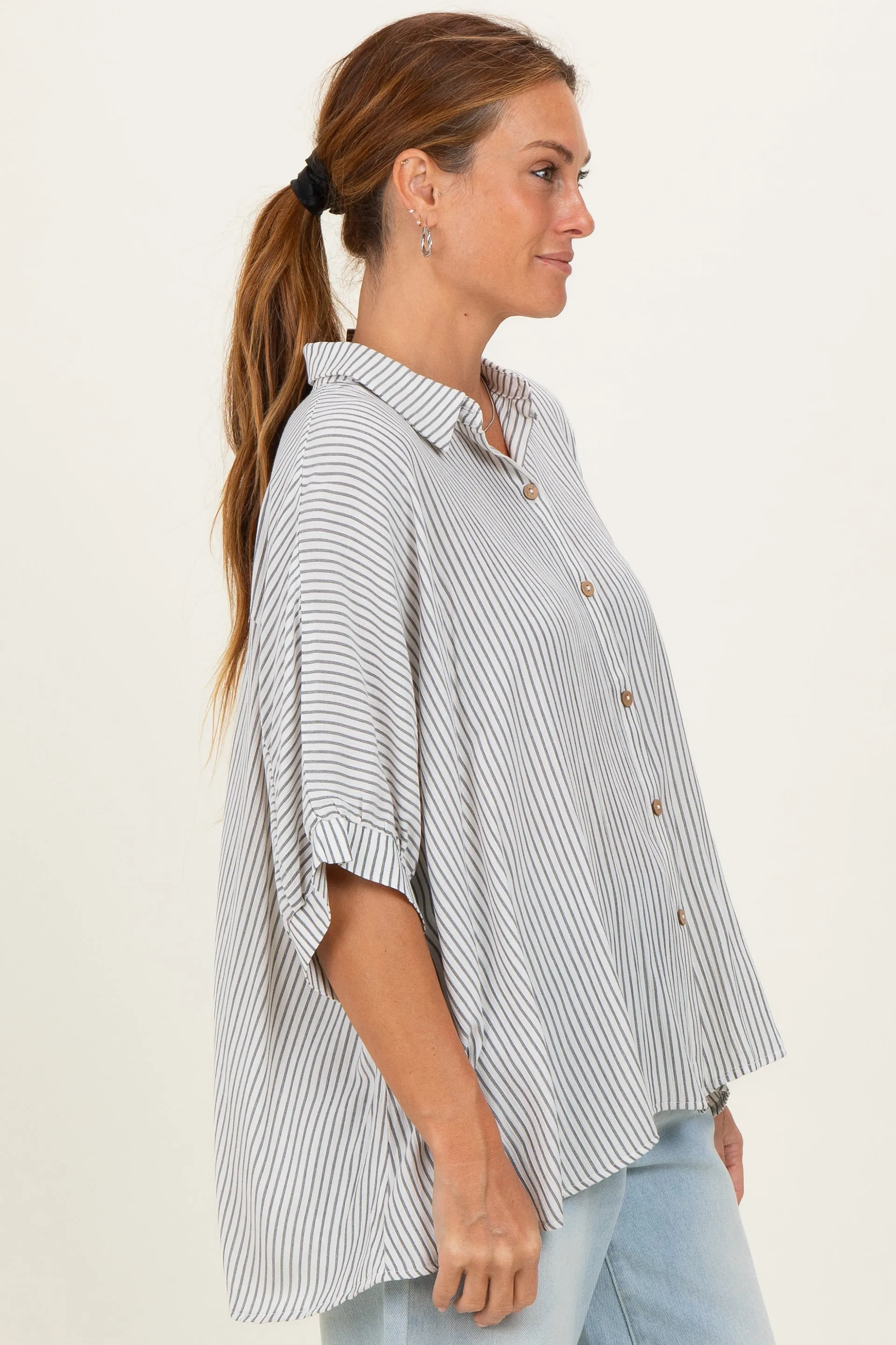 Black Striped Boxy Button Down Top sold by Pinkblush product image thumbnail 3
