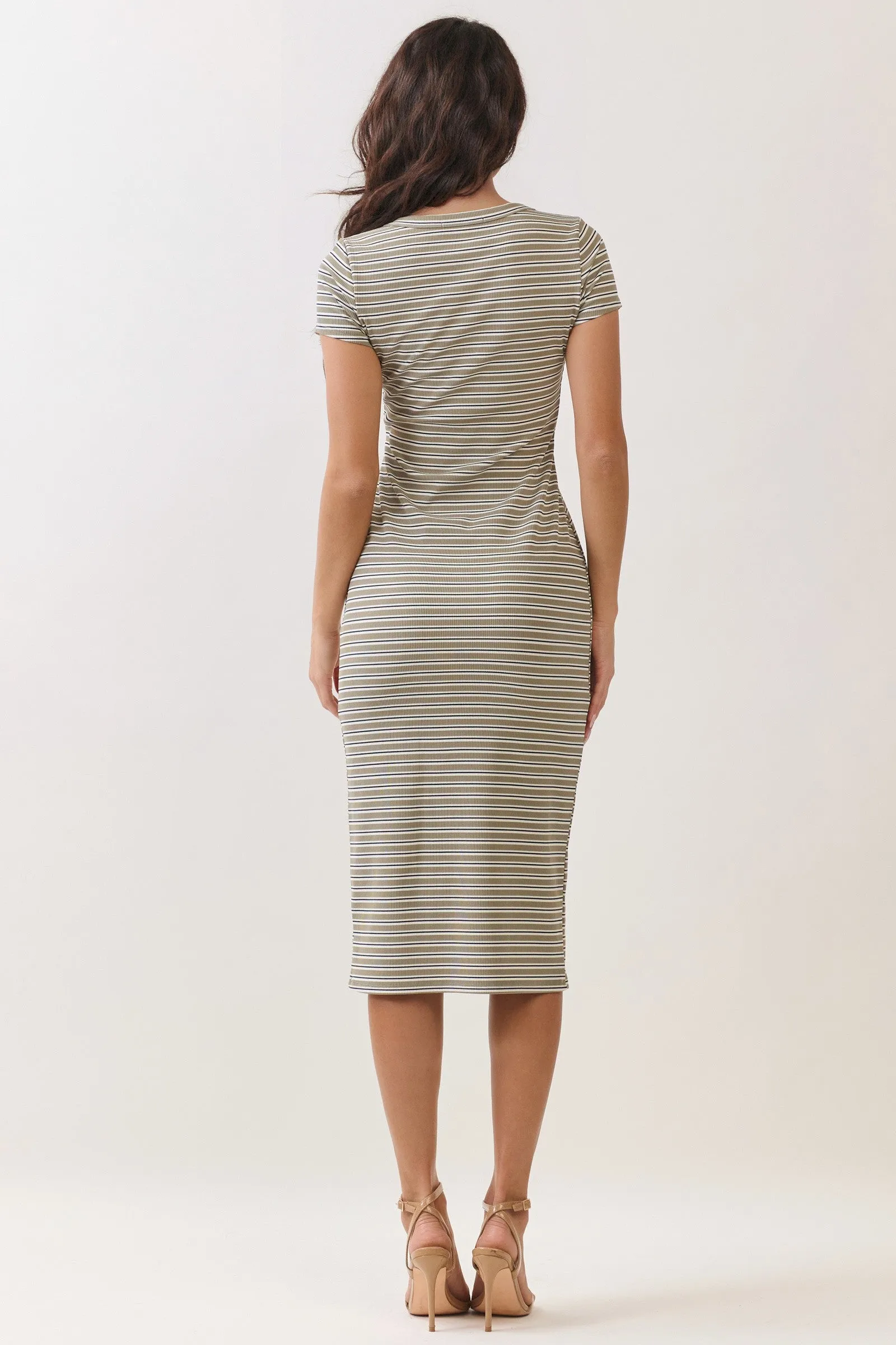 Faded Olive Striped Henley Midi Dress sold by Pinkblush product image thumbnail 3