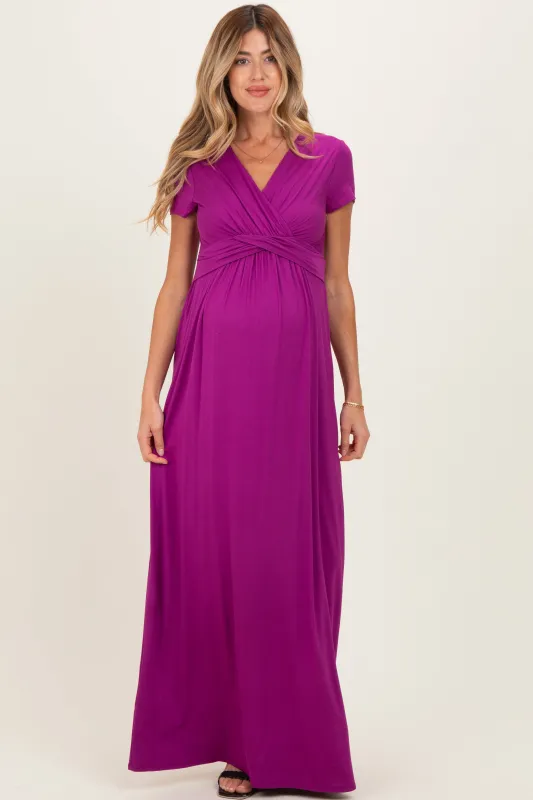 PinkBlush Magenta Draped Maternity/Nursing Maxi Dress made by Pinkblush
