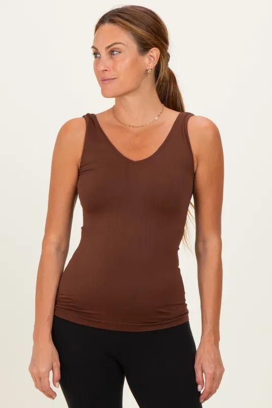 Brown Sleeveless Fitted Tank Top made by Zenana Outfitters