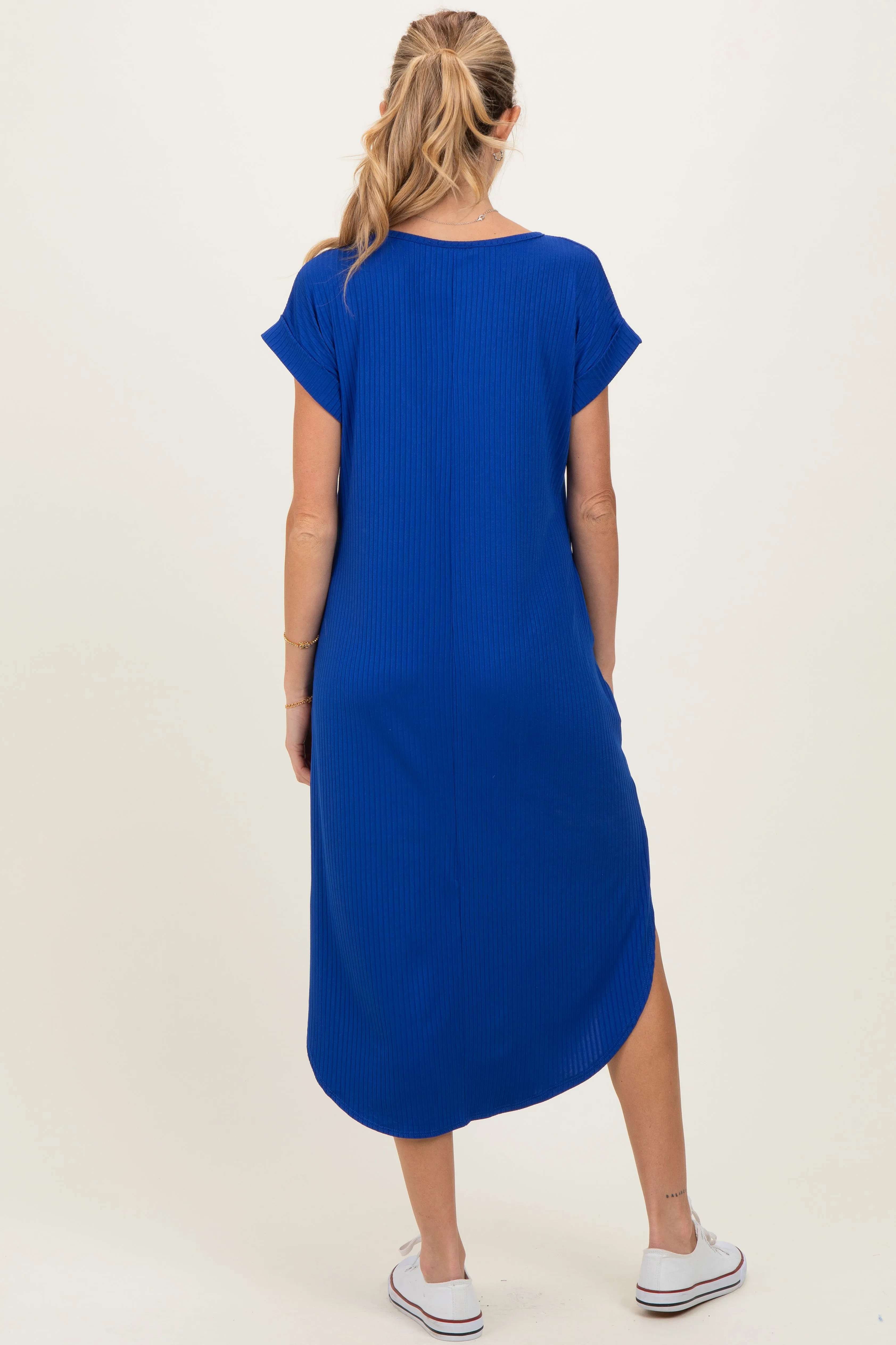 Royal Ribbed Curved Hem Maternity Midi Dress sold by Pinkblush product image thumbnail 4