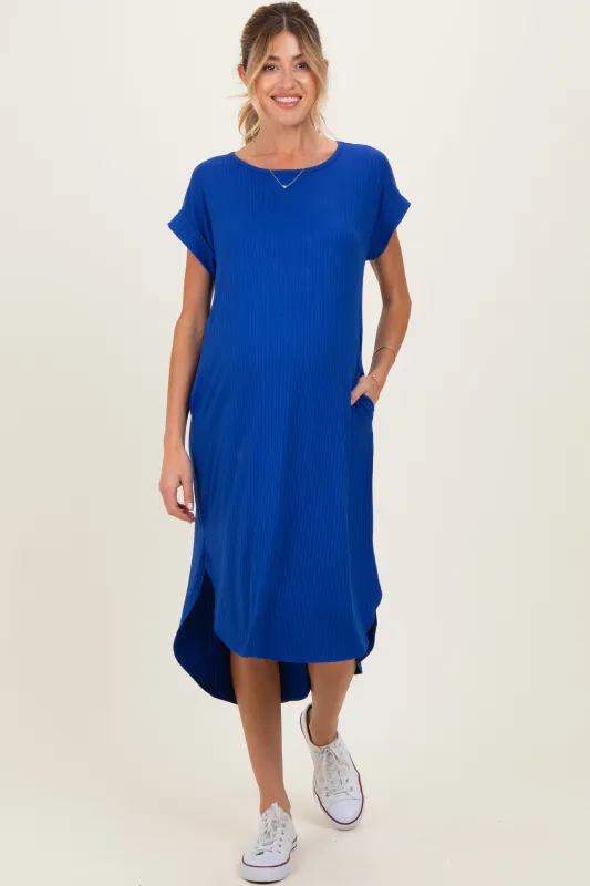 Royal Ribbed Curved Hem Maternity Midi Dress made by Pinkblush