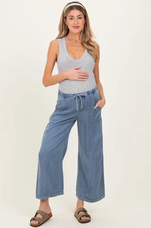 Blue Washed Denim Cropped Maternity Pants made by Mustard Seed