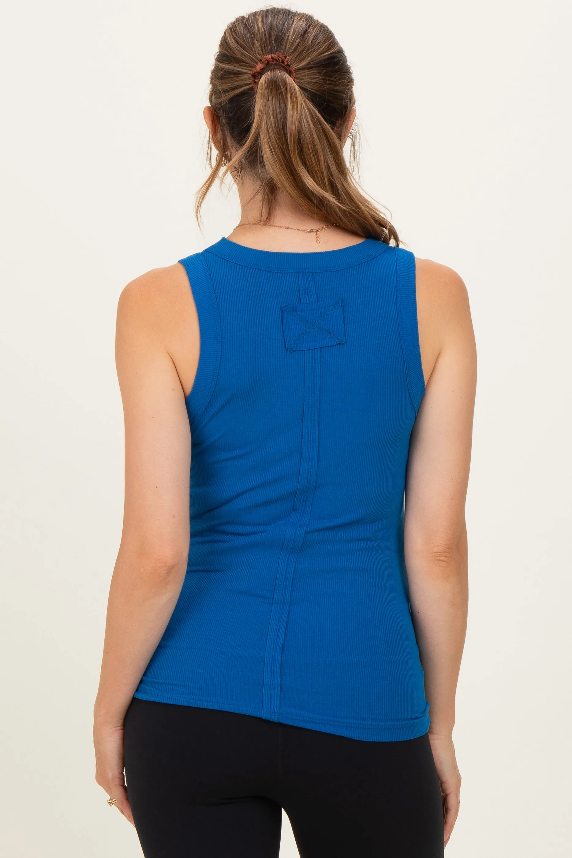 Classic Blue Ribbed High Neck Maternity Tank Top sold by Pinkblush product image thumbnail 4