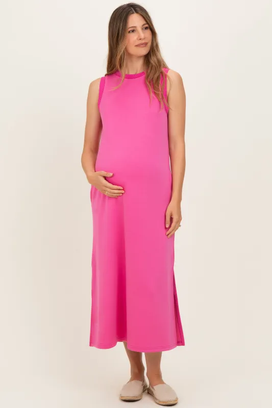 Fuchsia Sleeveless Maternity Midi Dress made by entro