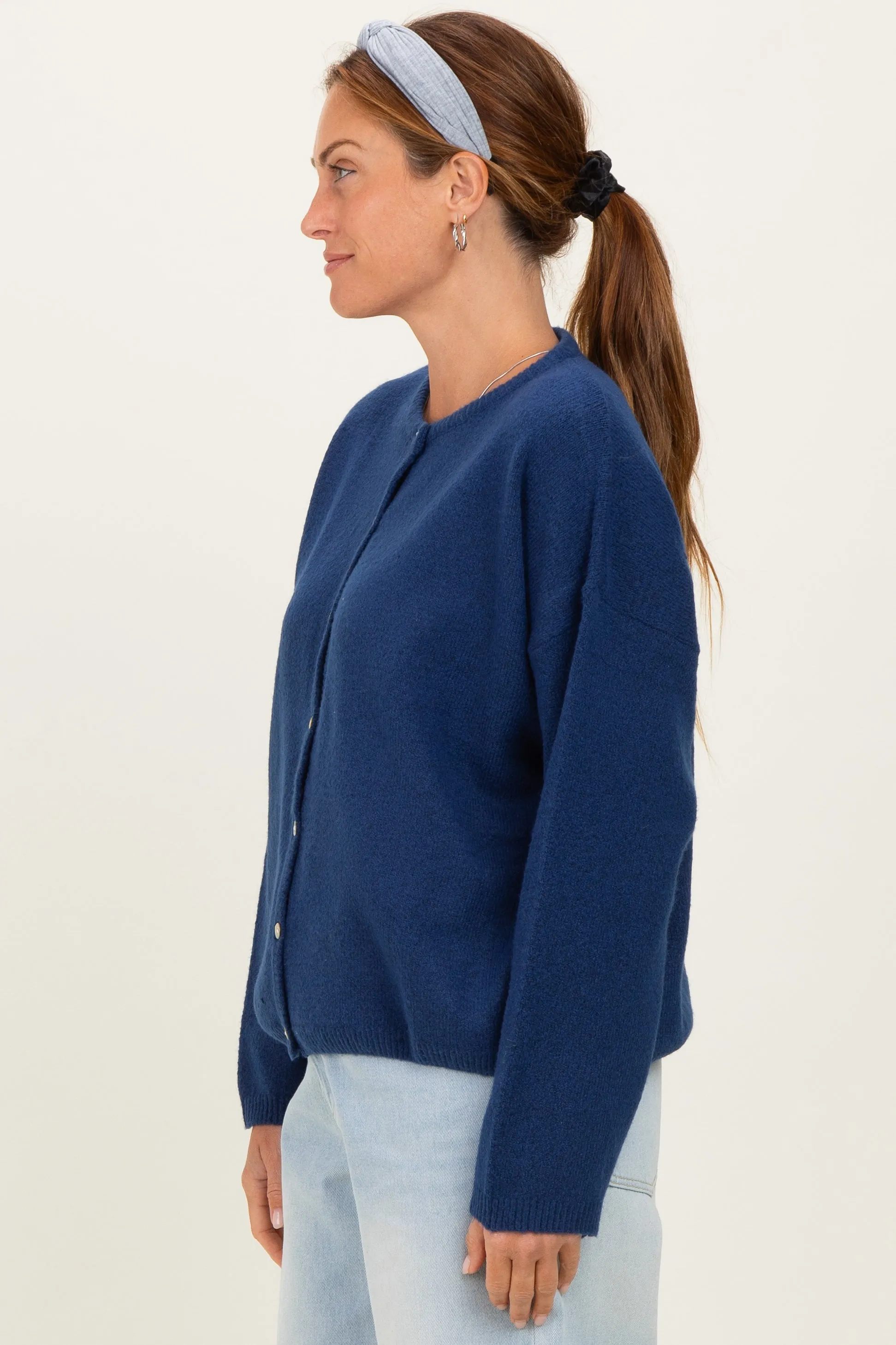 Navy Classic Crew Neck Button Cardigan sold by Pinkblush product image thumbnail 3