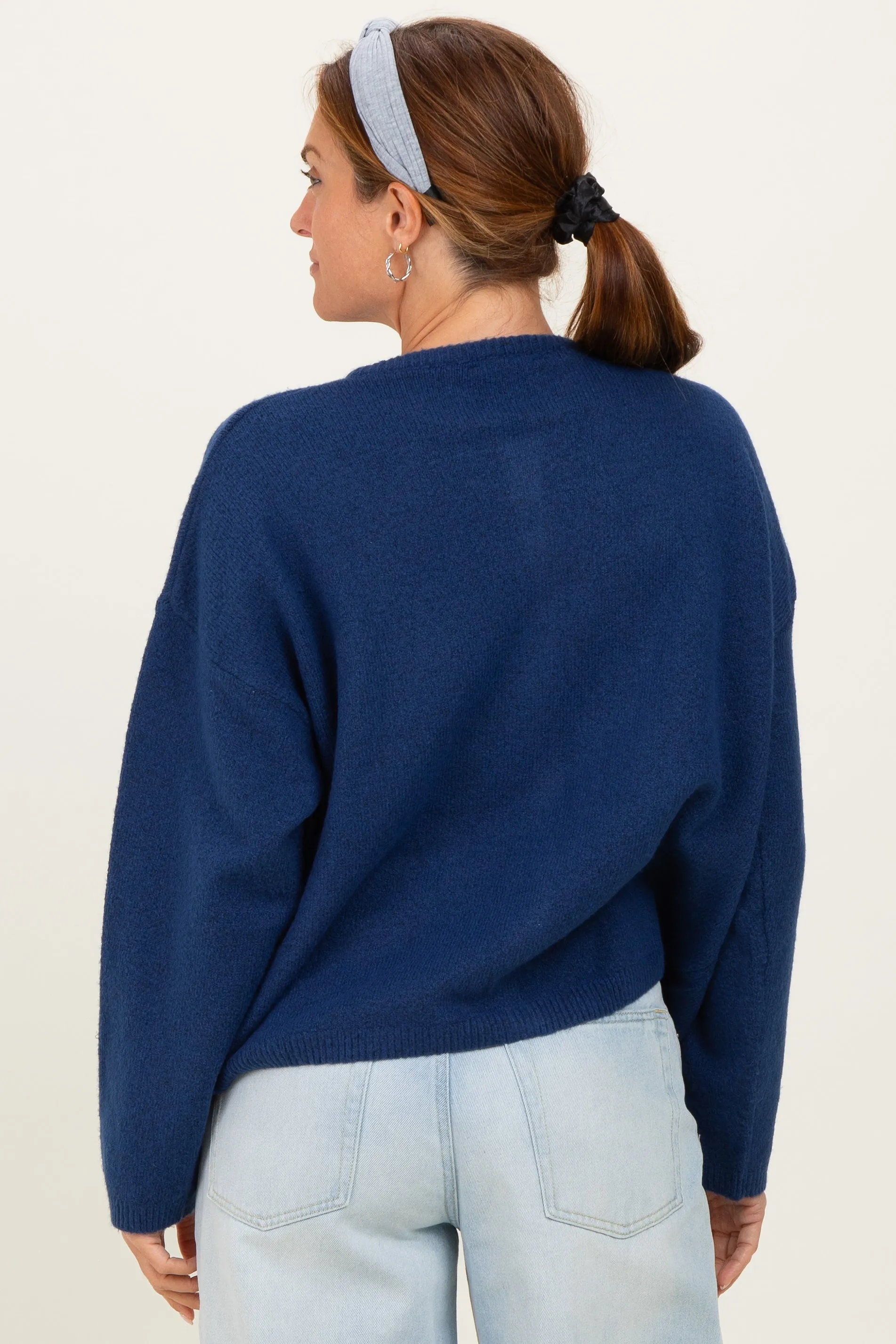 Navy Classic Crew Neck Button Cardigan sold by Pinkblush product image thumbnail 4