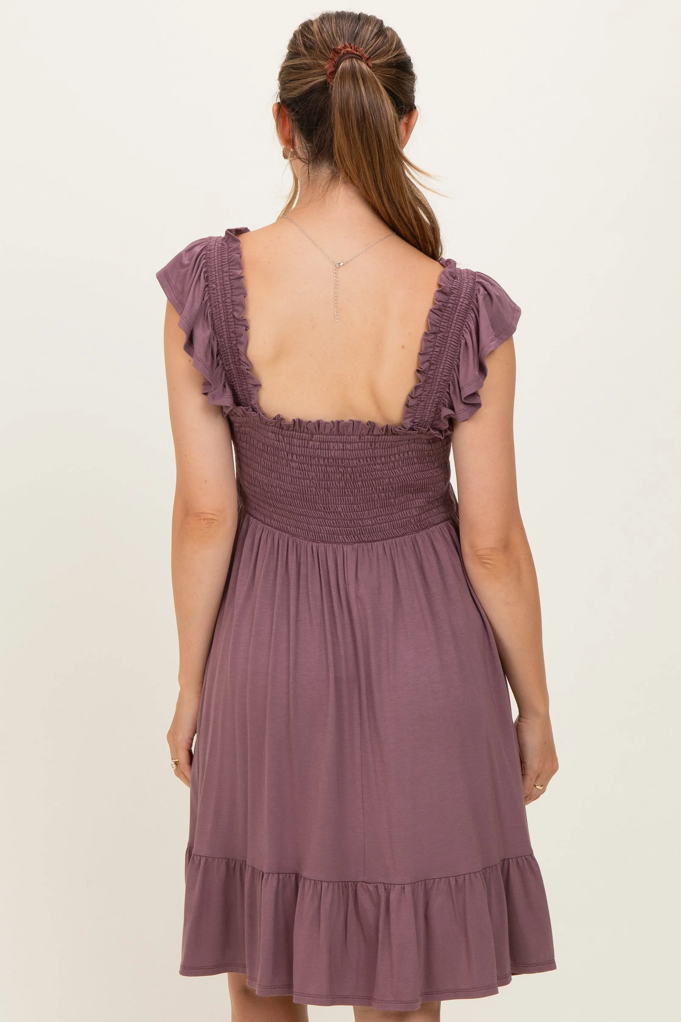 Plum Smocked Tiered Maternity Mini Dress sold by Pinkblush product image thumbnail 4