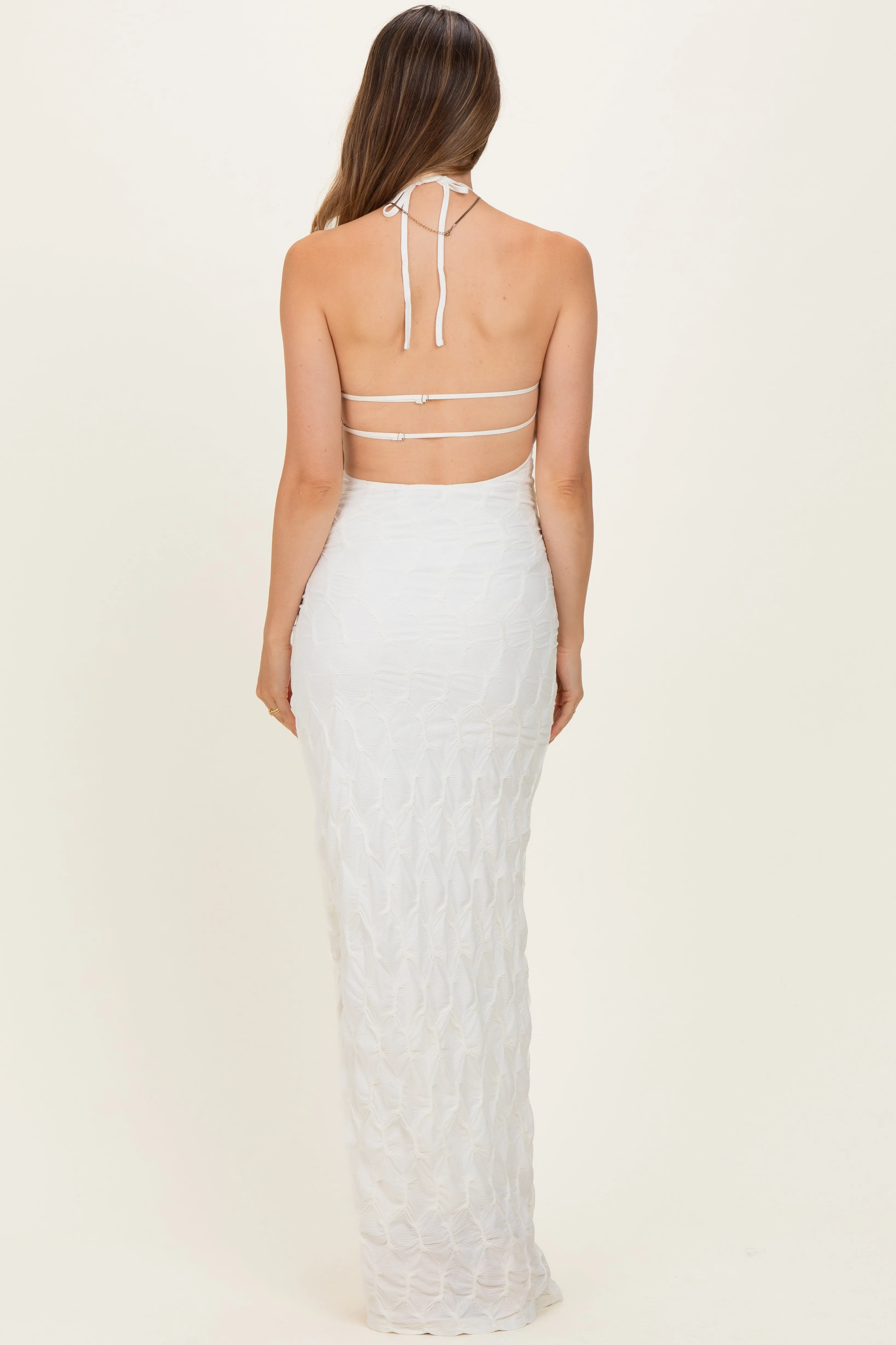 Ivory Halter Open Back Maternity Maxi Dress sold by Pinkblush product image thumbnail 3