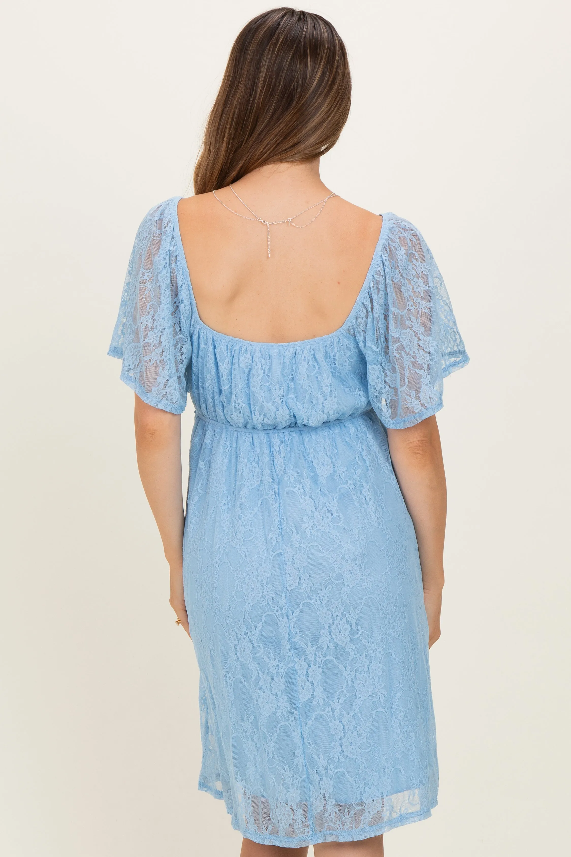 Light Blue Floral Lace Square Neck Ruffle Trim Maternity Maxi Dress sold by Pinkblush product image thumbnail 3