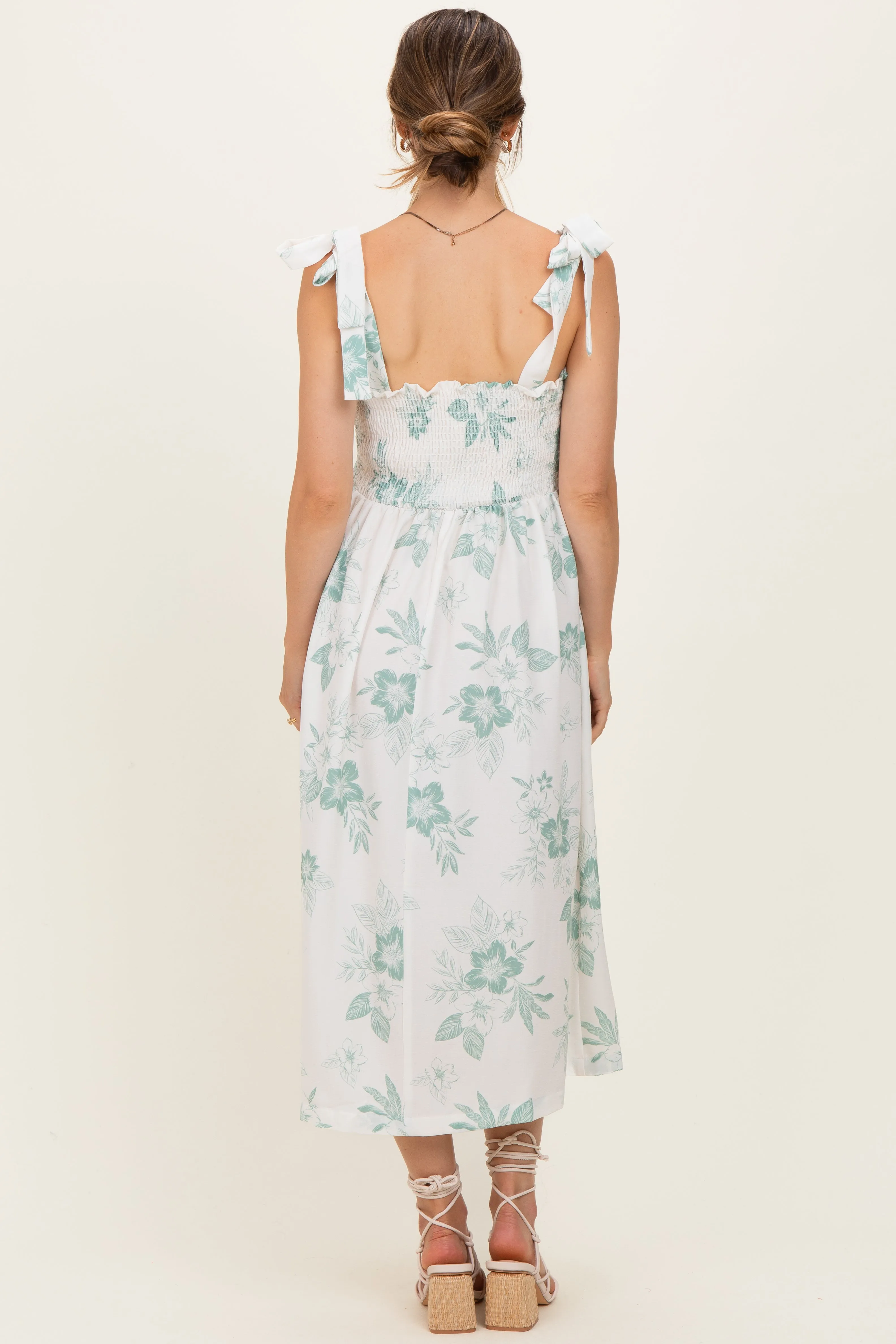 Sage Floral Smocked Maternity Midi Dress sold by Pinkblush product image thumbnail 3