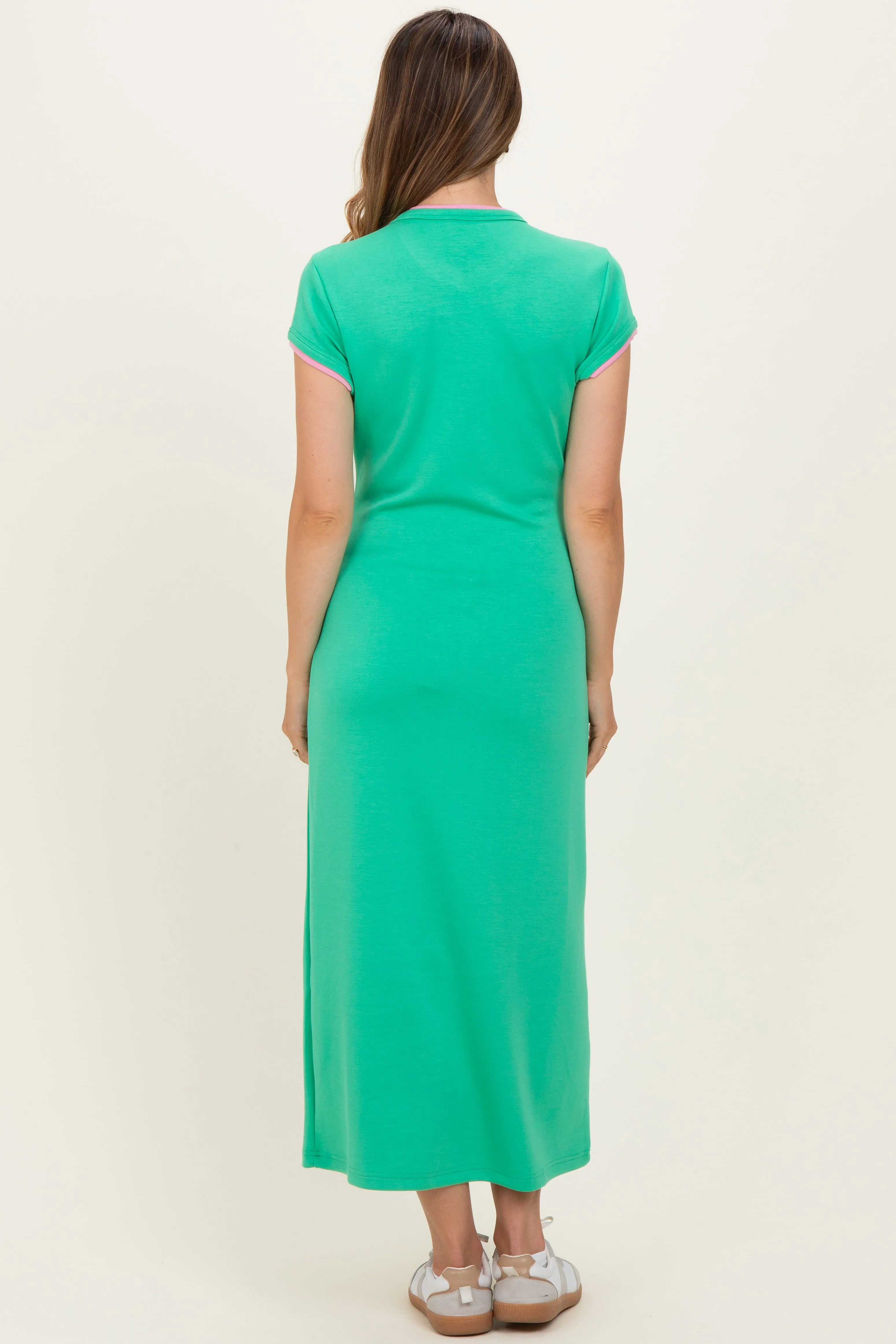 Green Contrast Trim Short Sleeve Maternity Midi Dress sold by Pinkblush product image thumbnail 3