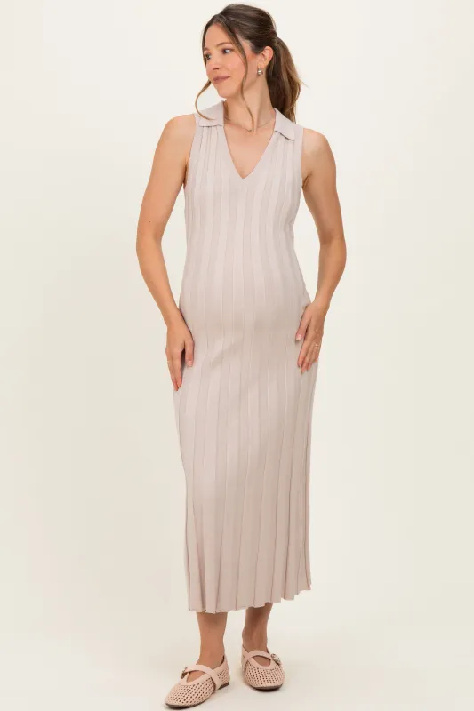 Sand Knit Collared Sleeveless Maternity Maxi Dress made by Able