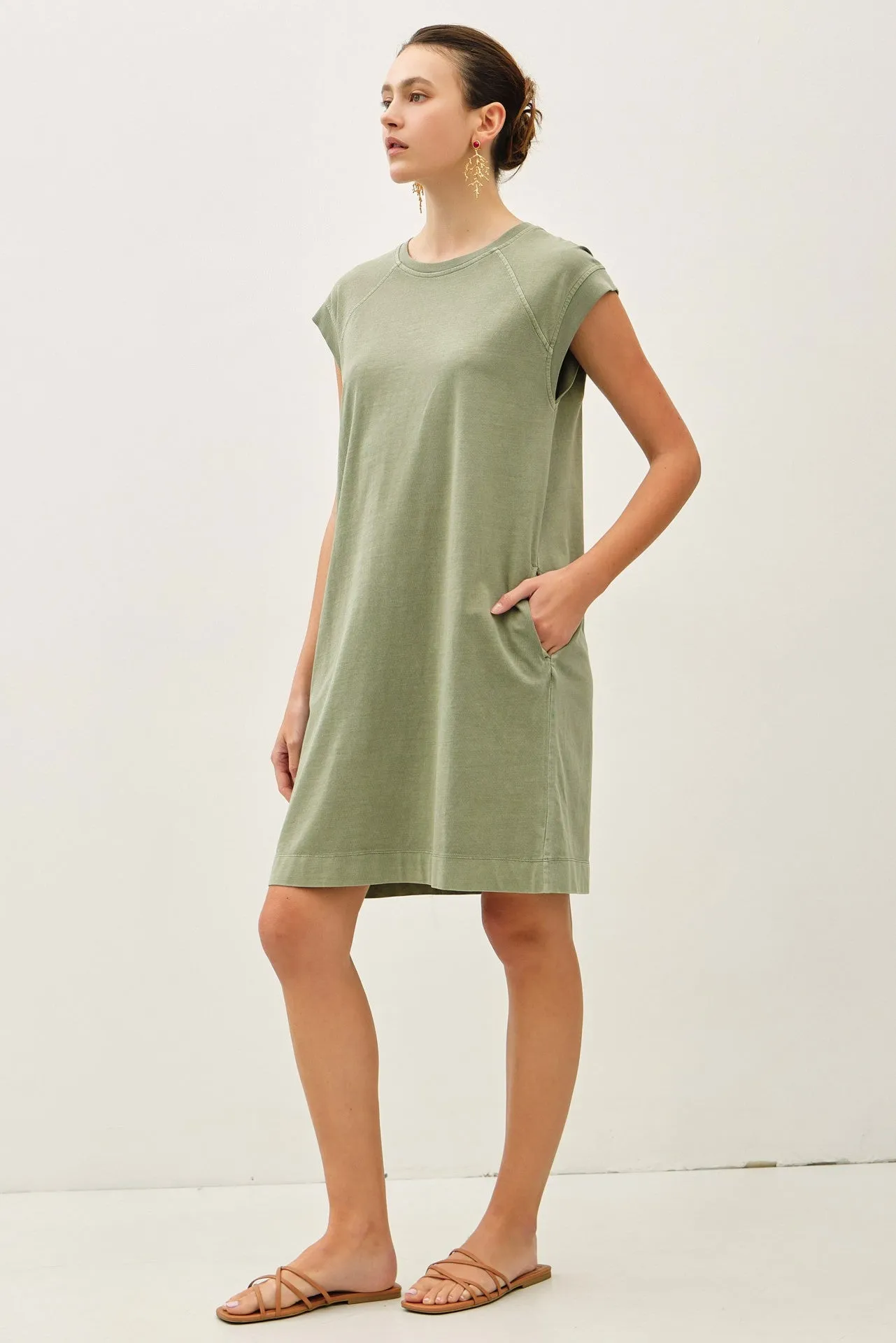 Olive Garment Washed Casual Capped Sleeve Dress sold by Pinkblush product image thumbnail 2