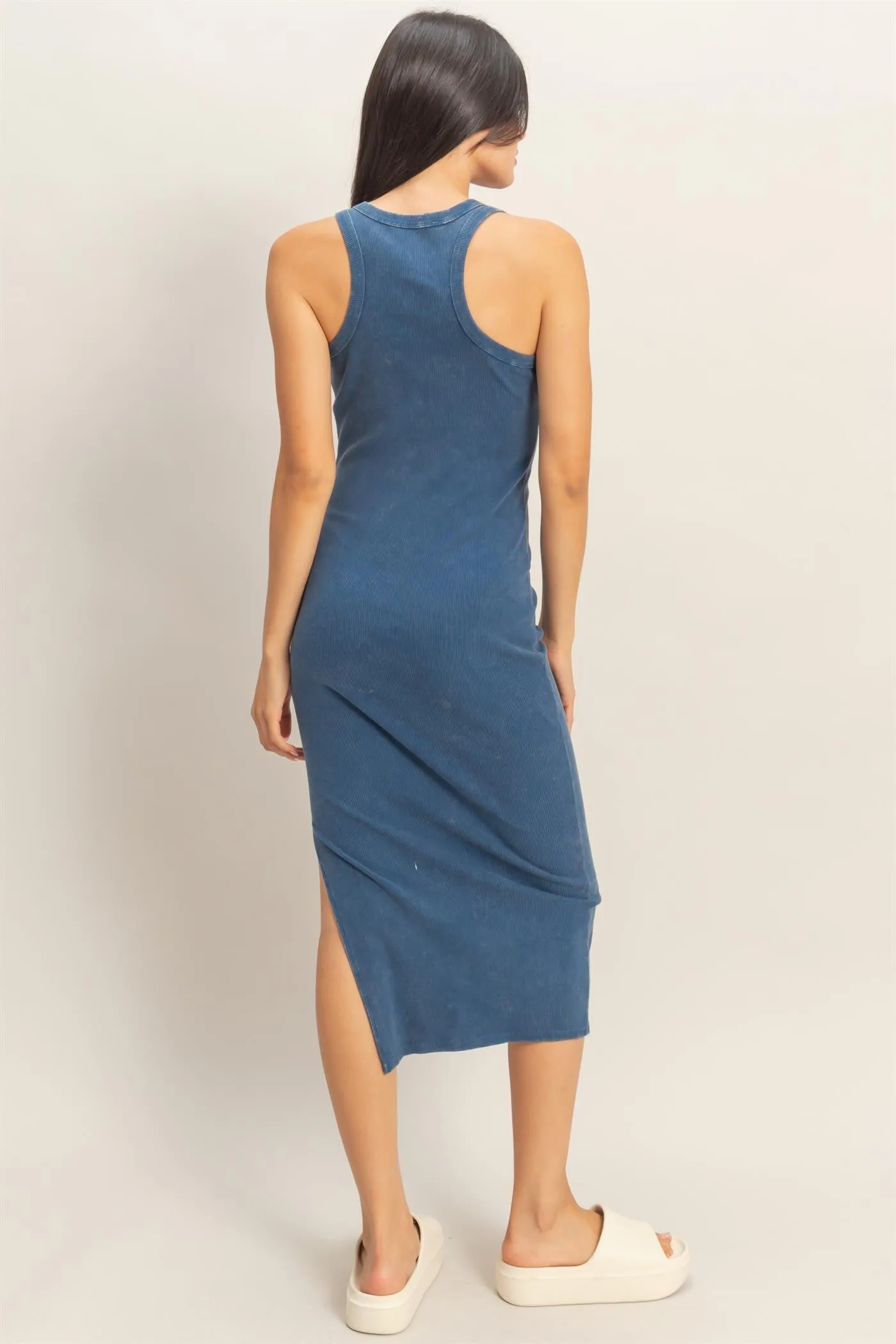Navy Acid Washed Ribbed Midi Tank Dress sold by Pinkblush product image thumbnail 4