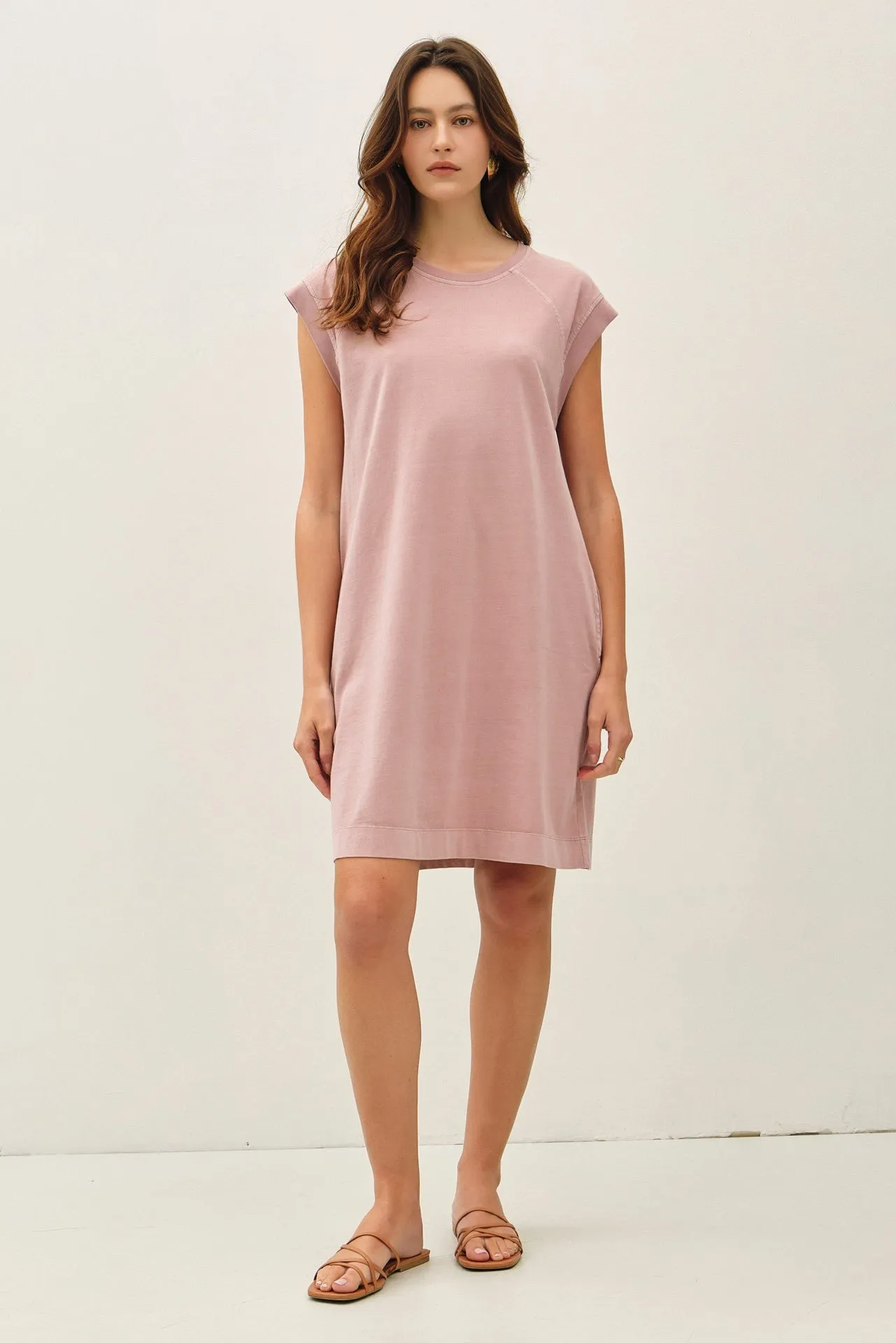 Pink Garment Washed Casual Capped Sleeve Dress sold by Pinkblush product image thumbnail 2