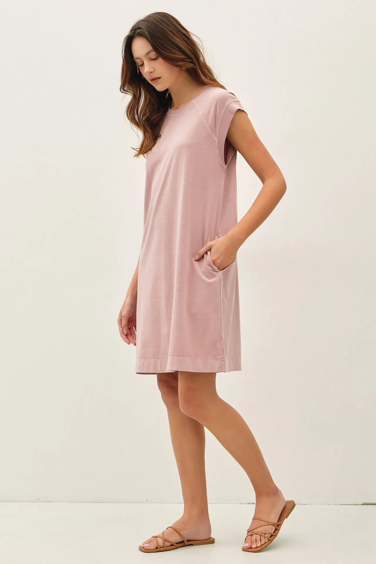 Pink Garment Washed Casual Capped Sleeve Dress sold by Pinkblush product image thumbnail 3