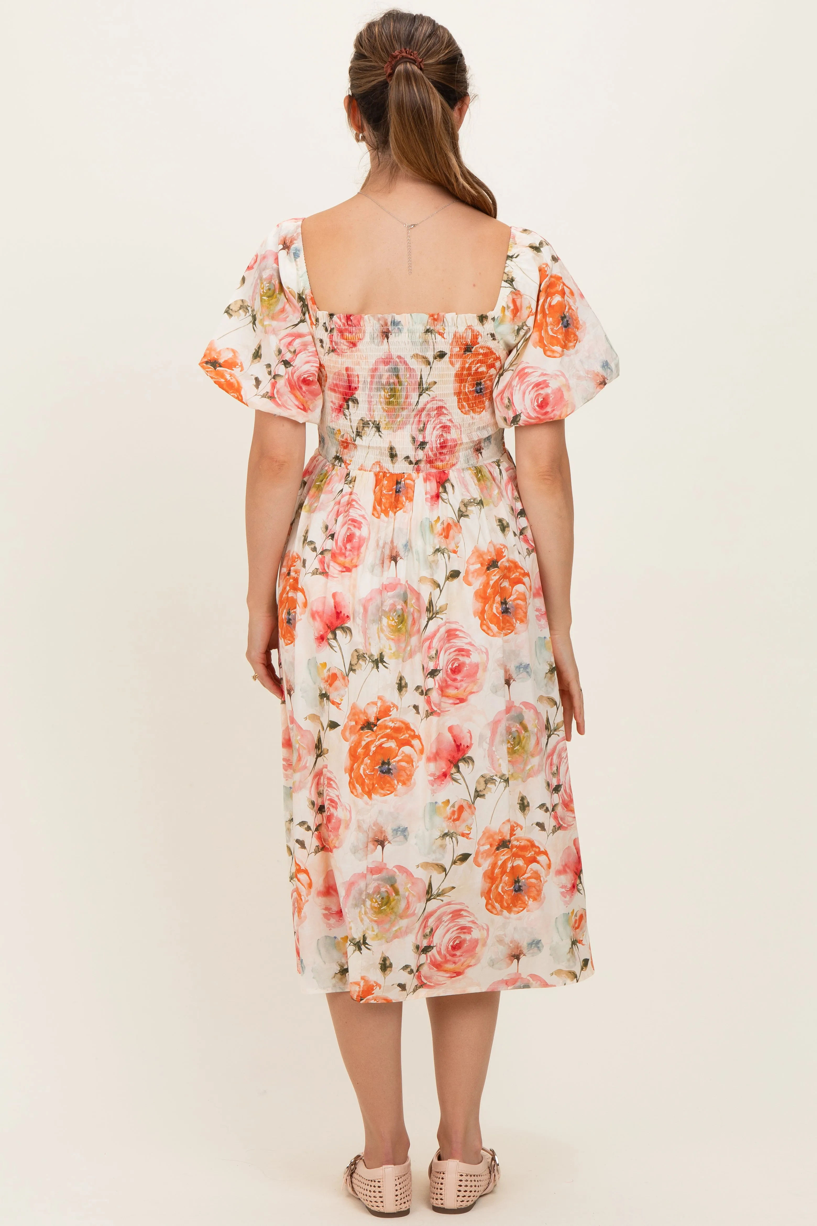 Rose Floral Smocked Puff Sleeve Maternity Midi Dress sold by Pinkblush product image thumbnail 3