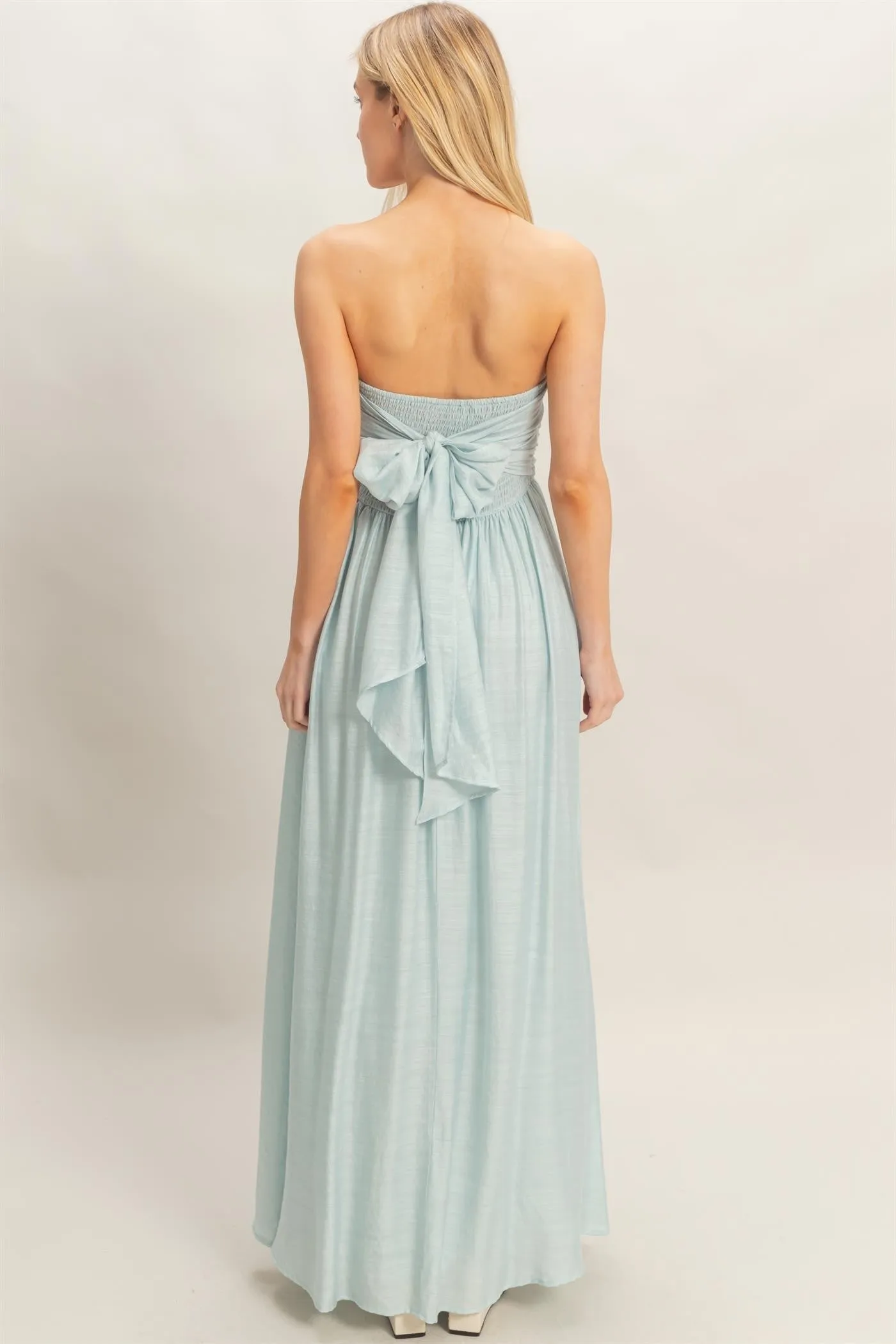 Light Blue Strapless Tie Back Maxi Dress sold by Pinkblush product image thumbnail 4