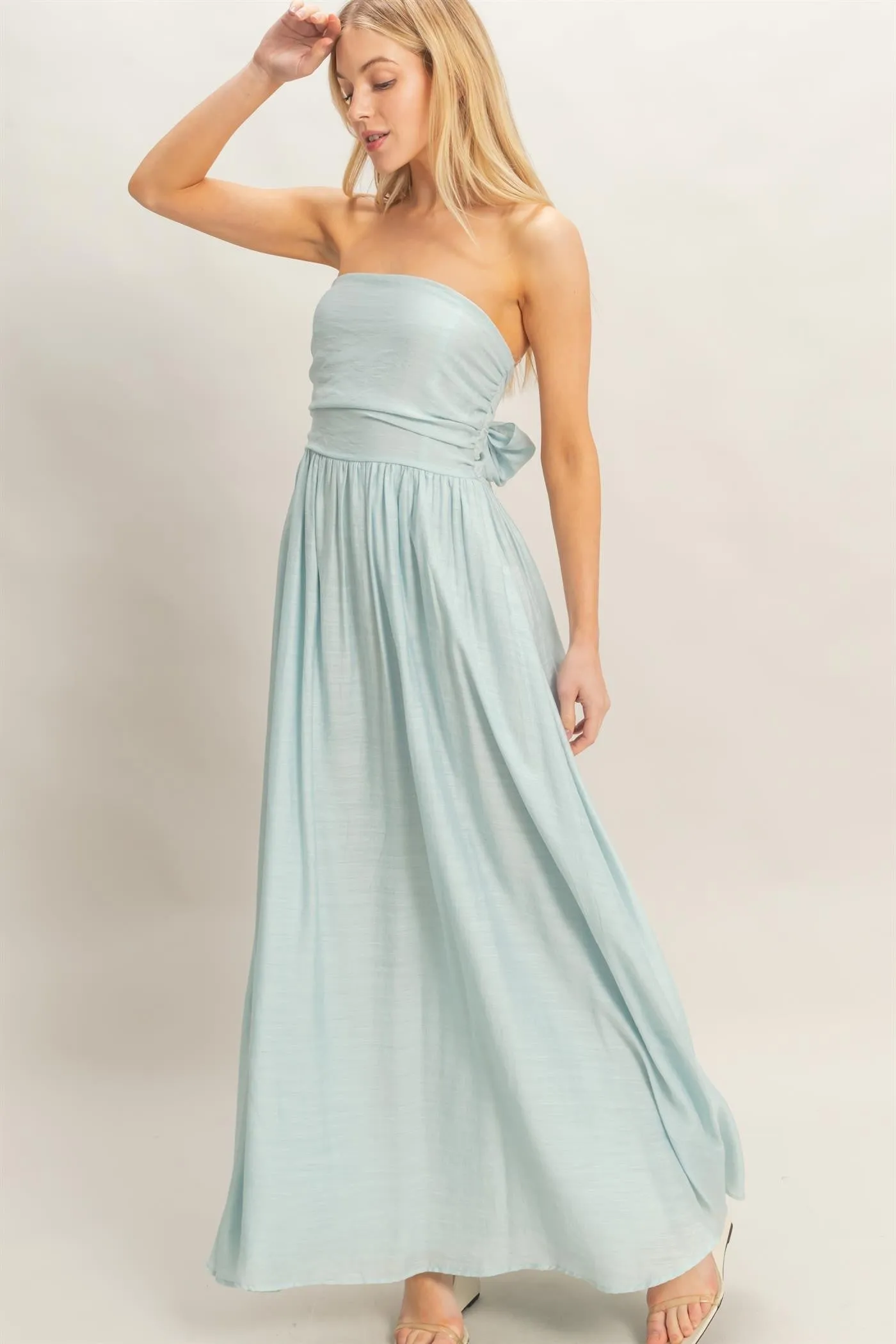 Light Blue Strapless Tie Back Maxi Dress sold by Pinkblush product image thumbnail 2