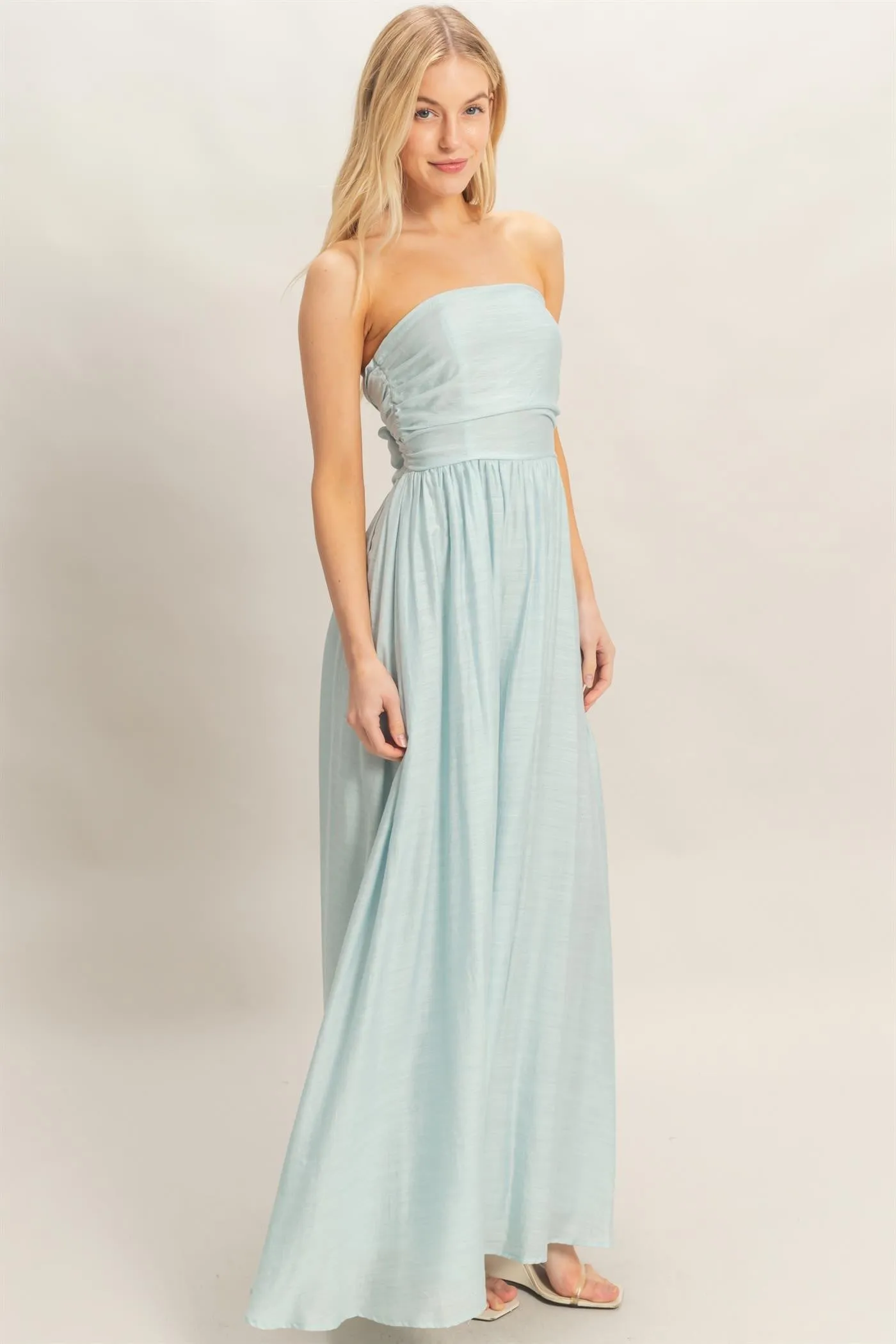 Light Blue Strapless Tie Back Maxi Dress sold by Pinkblush product image thumbnail 3