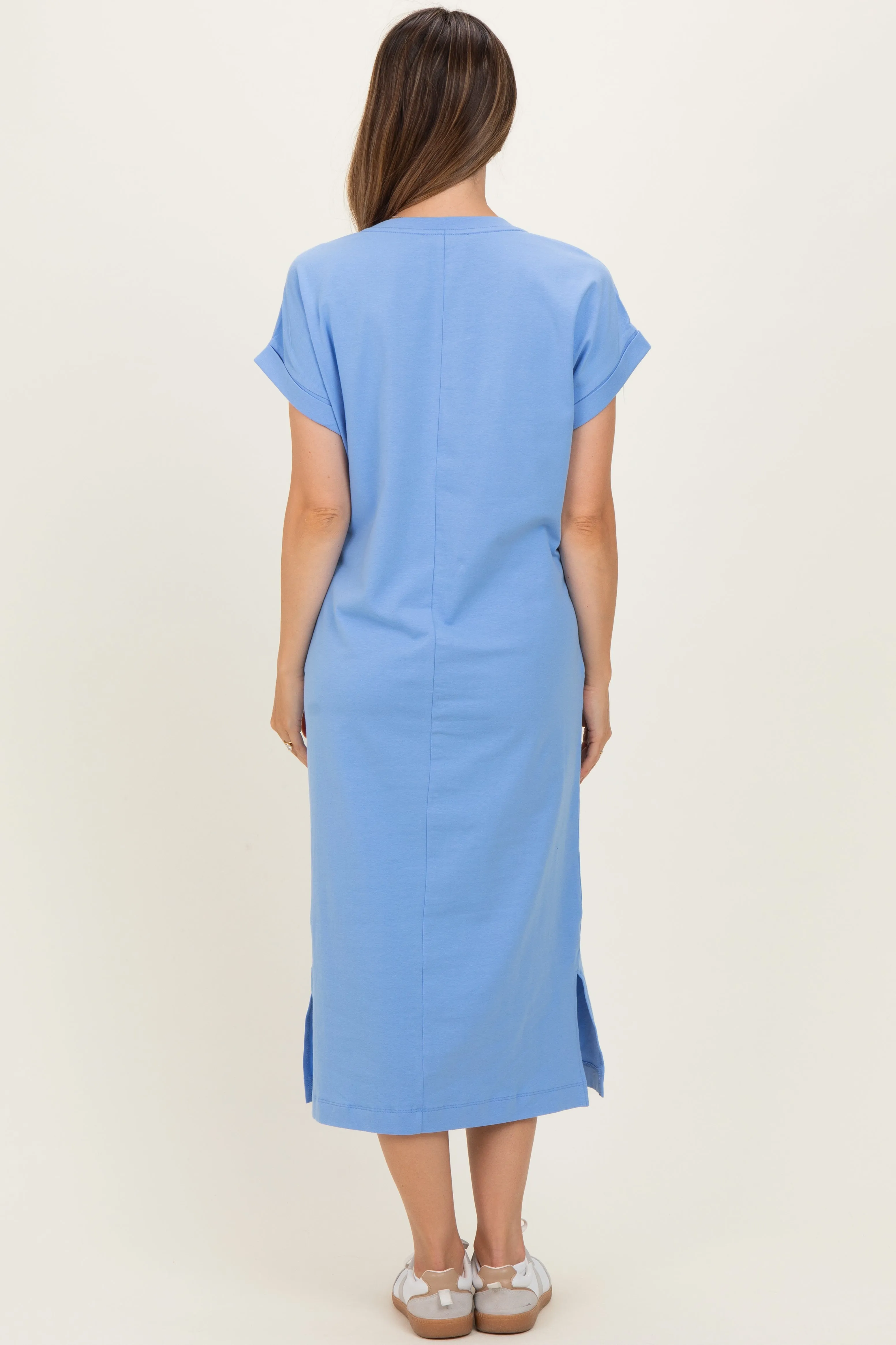 Cornflower Blue Pocket Front Maternity Midi T-Shirt Dress sold by Pinkblush product image thumbnail 3