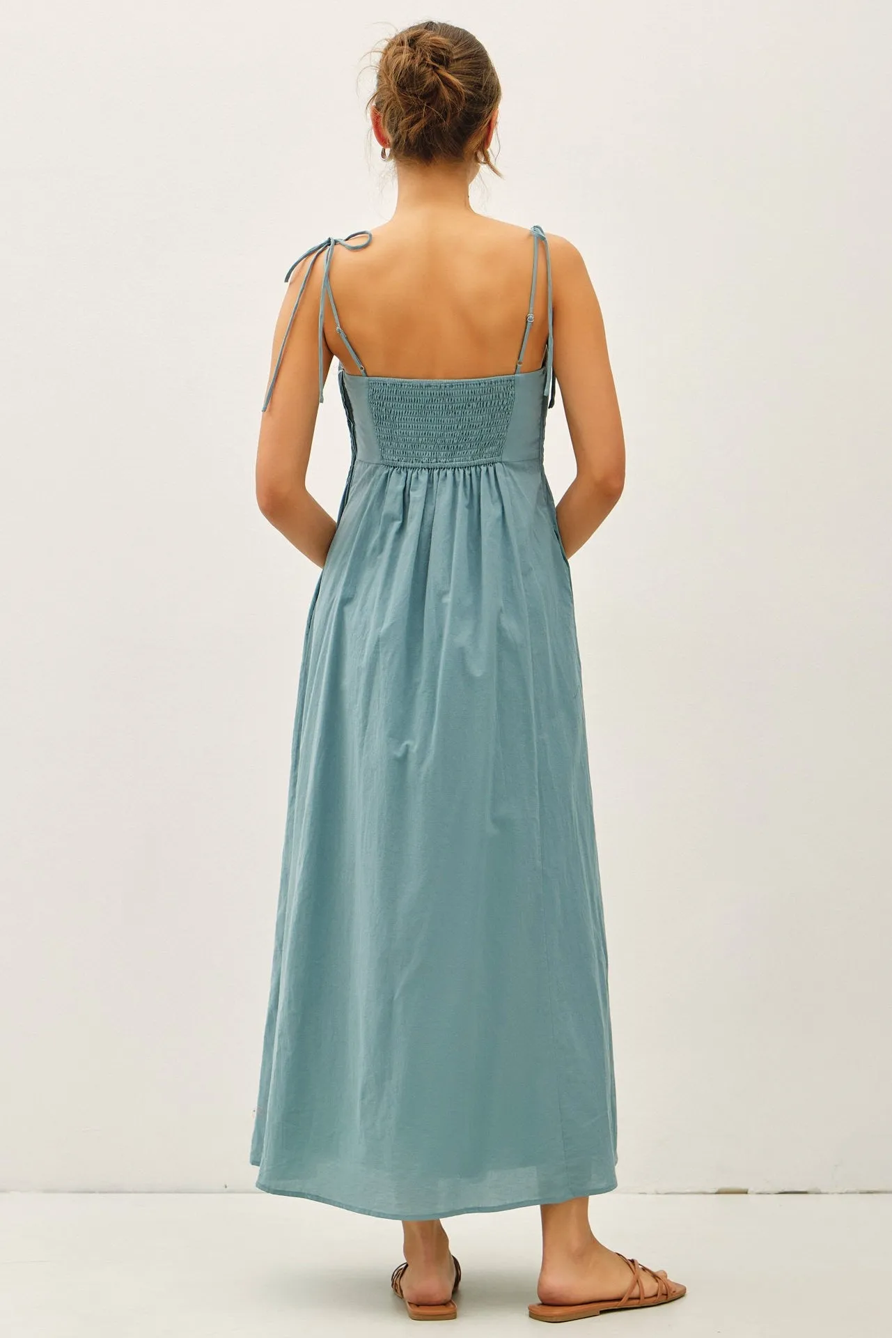 Teal Cotton Pintuck Tie Strap Maxi Dress sold by Pinkblush product image thumbnail 3