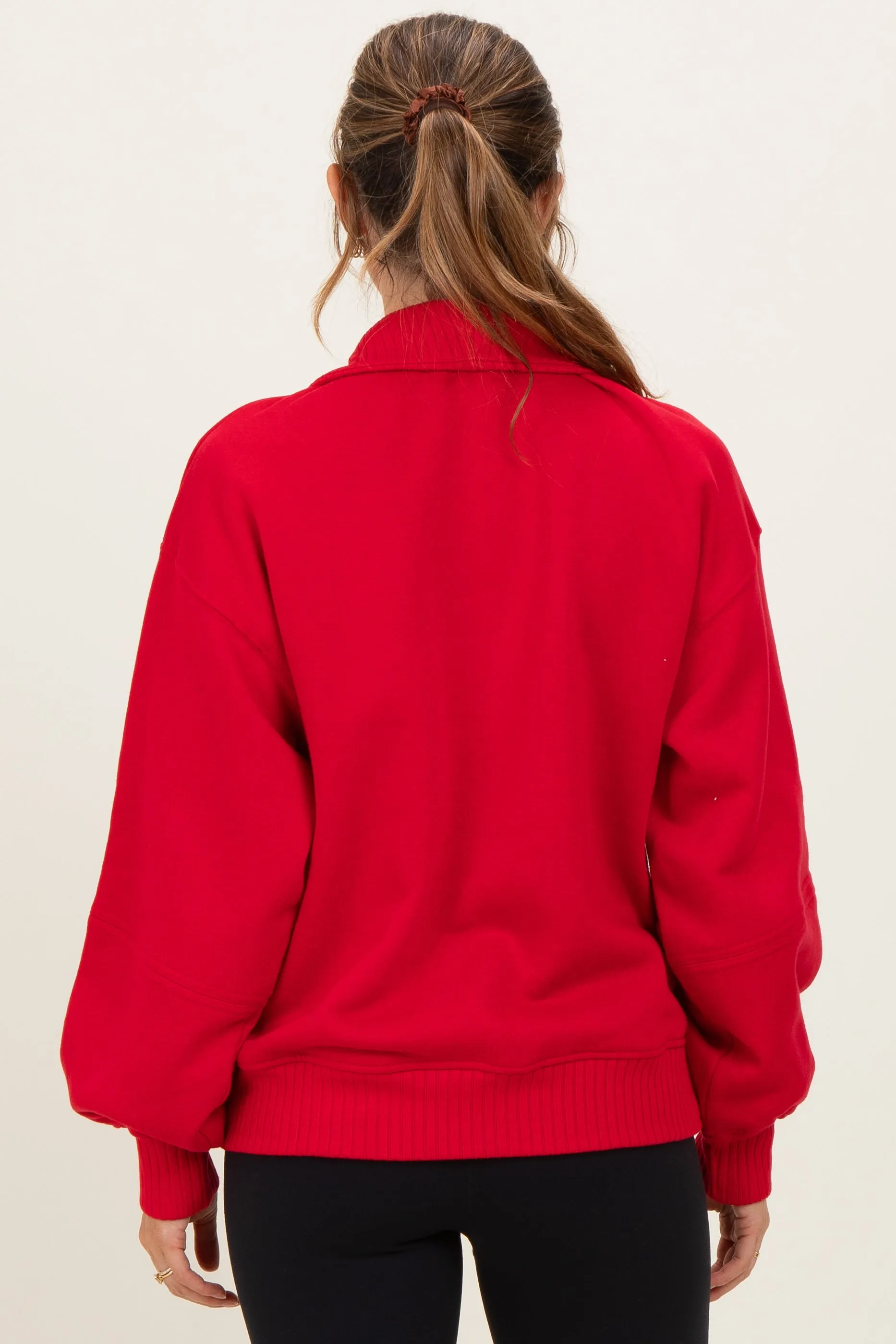 Red French Terry Quarter Zip Maternity Pullover sold by Pinkblush product image thumbnail 4