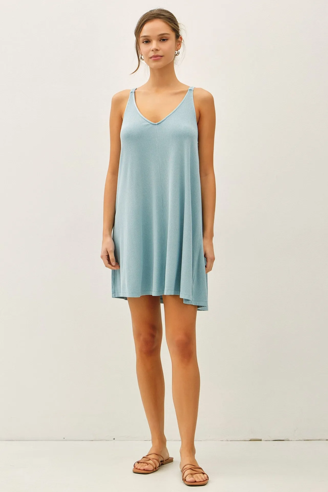 Aqua Ribbed Sleeveless Front Seam Dress sold by Pinkblush product image thumbnail 2