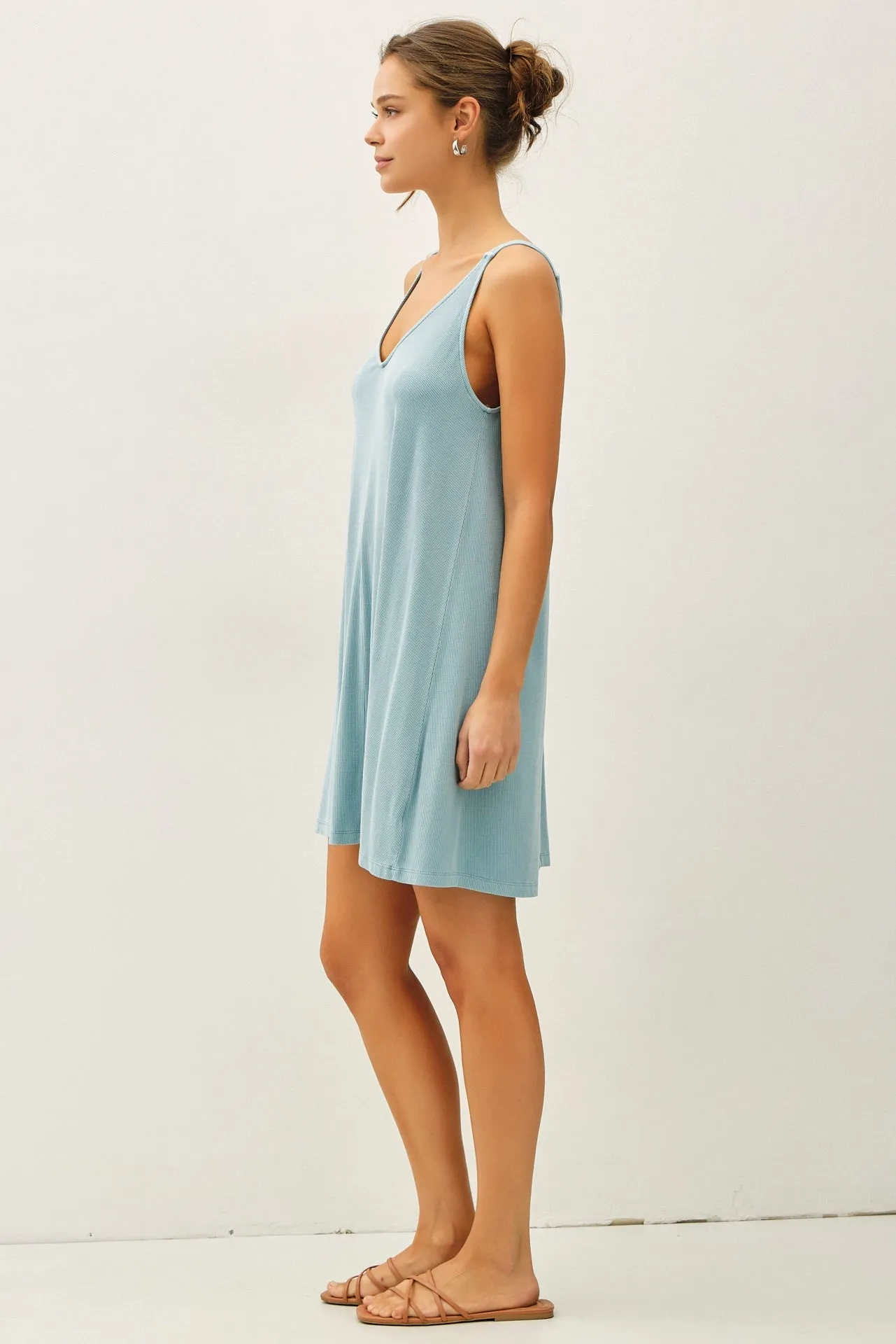 Aqua Ribbed Sleeveless Front Seam Dress sold by Pinkblush product image thumbnail 3