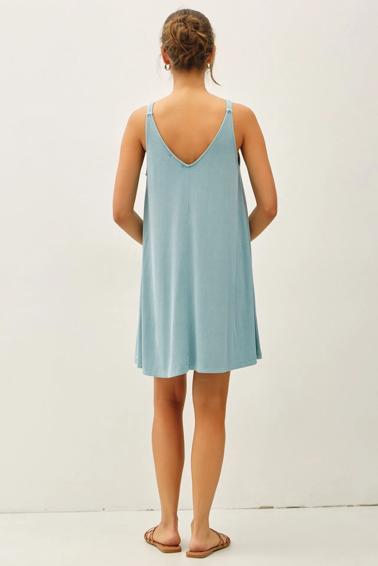 Aqua Ribbed Sleeveless Front Seam Dress sold by Pinkblush product image thumbnail 4