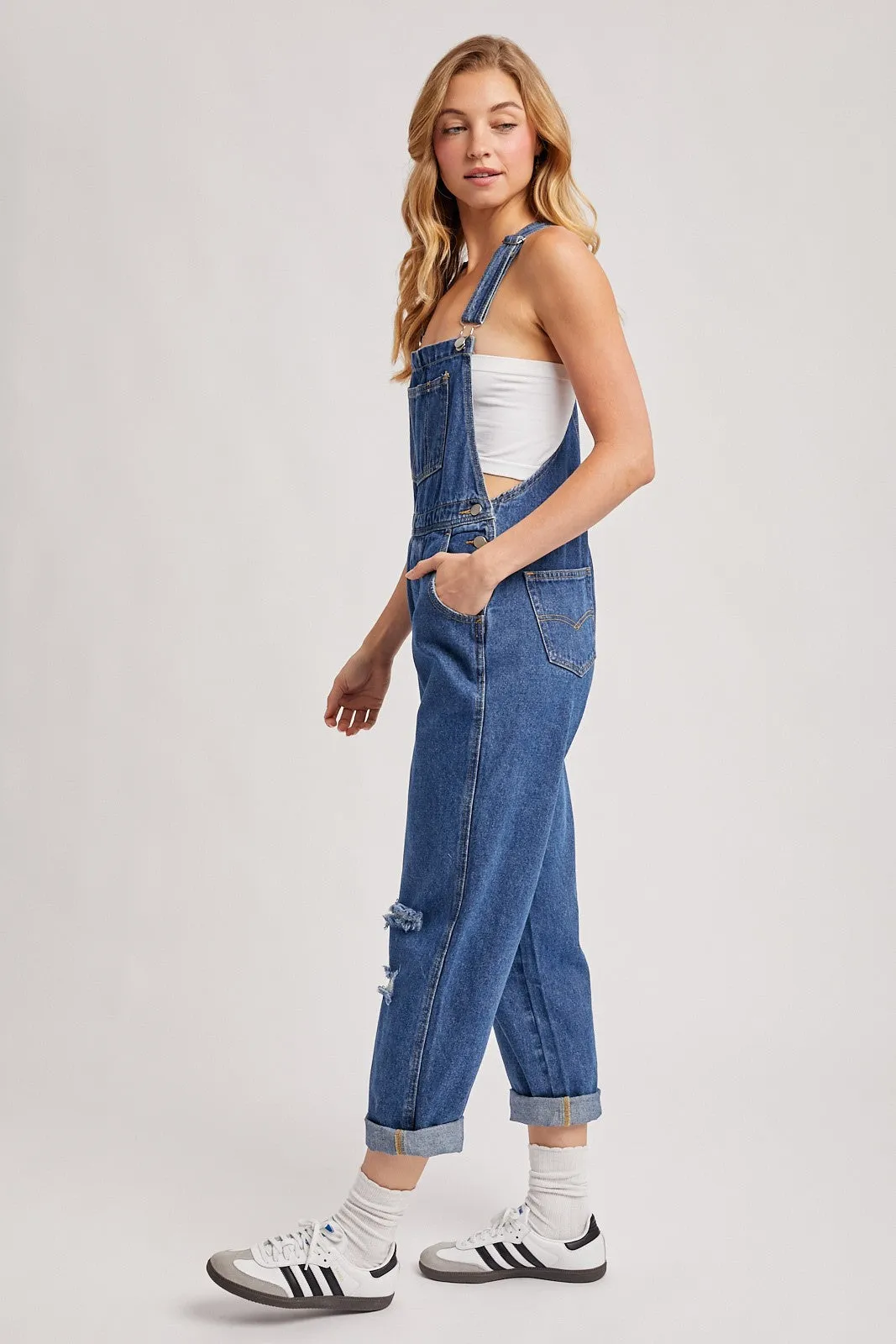 Navy Distressed Denim Overalls sold by Pinkblush product image thumbnail 2