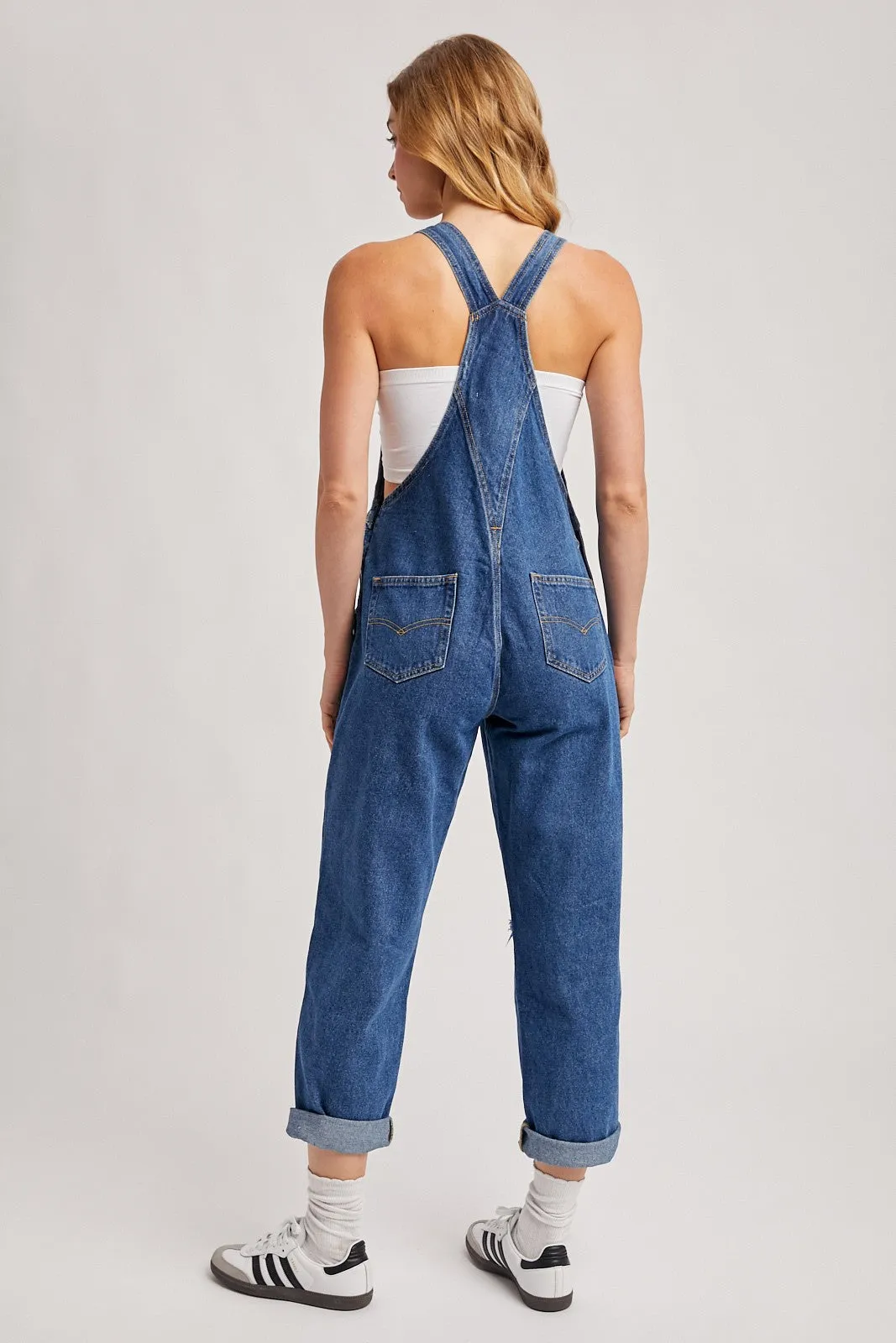 Navy Distressed Denim Overalls sold by Pinkblush product image thumbnail 3