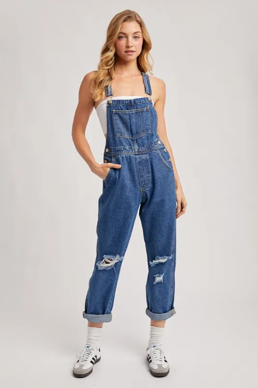 Navy Distressed Denim Overalls made by Bluivy