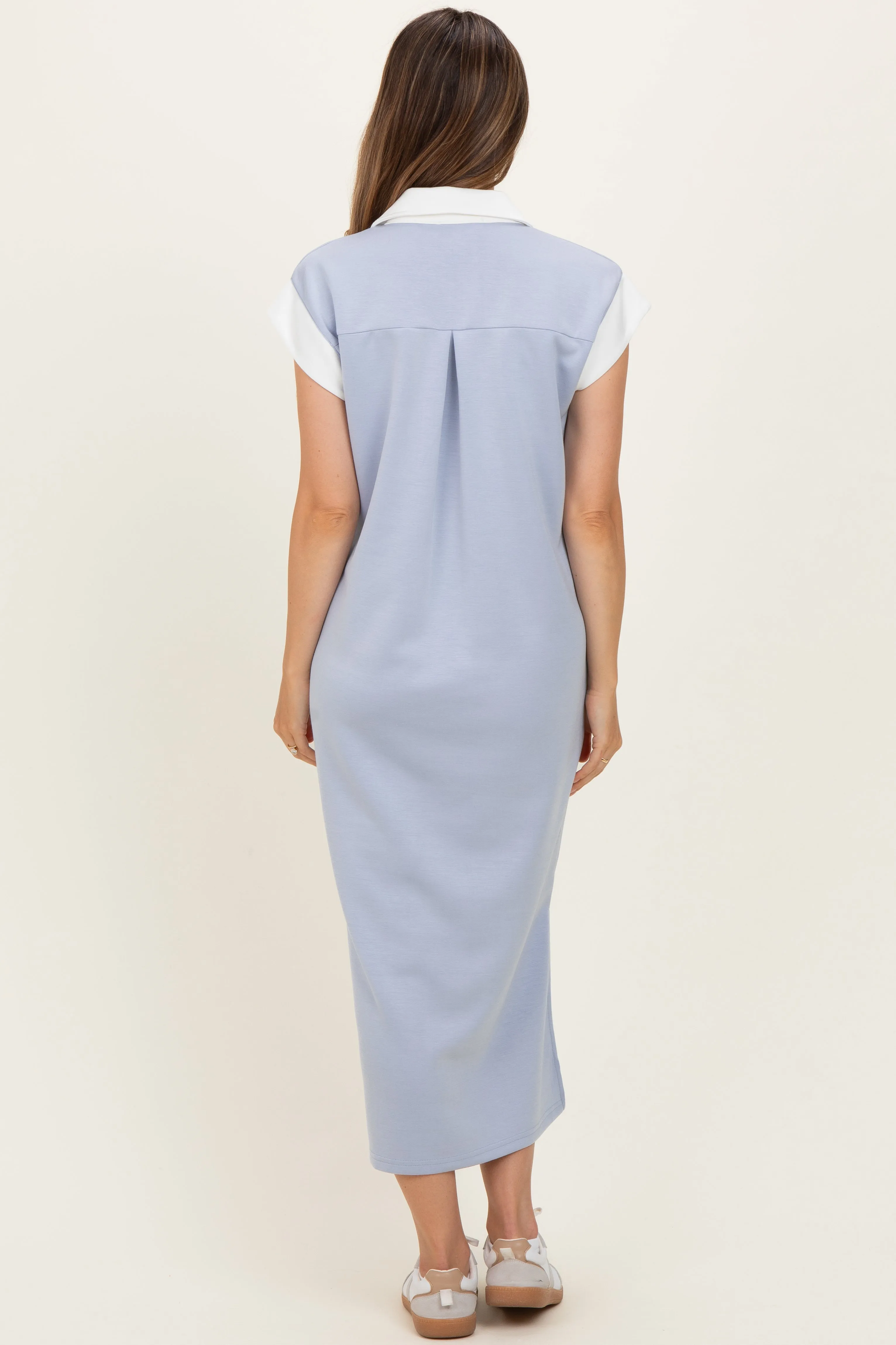 Light Blue Colorblock Polo Maternity Midi Dress sold by Pinkblush product image thumbnail 3