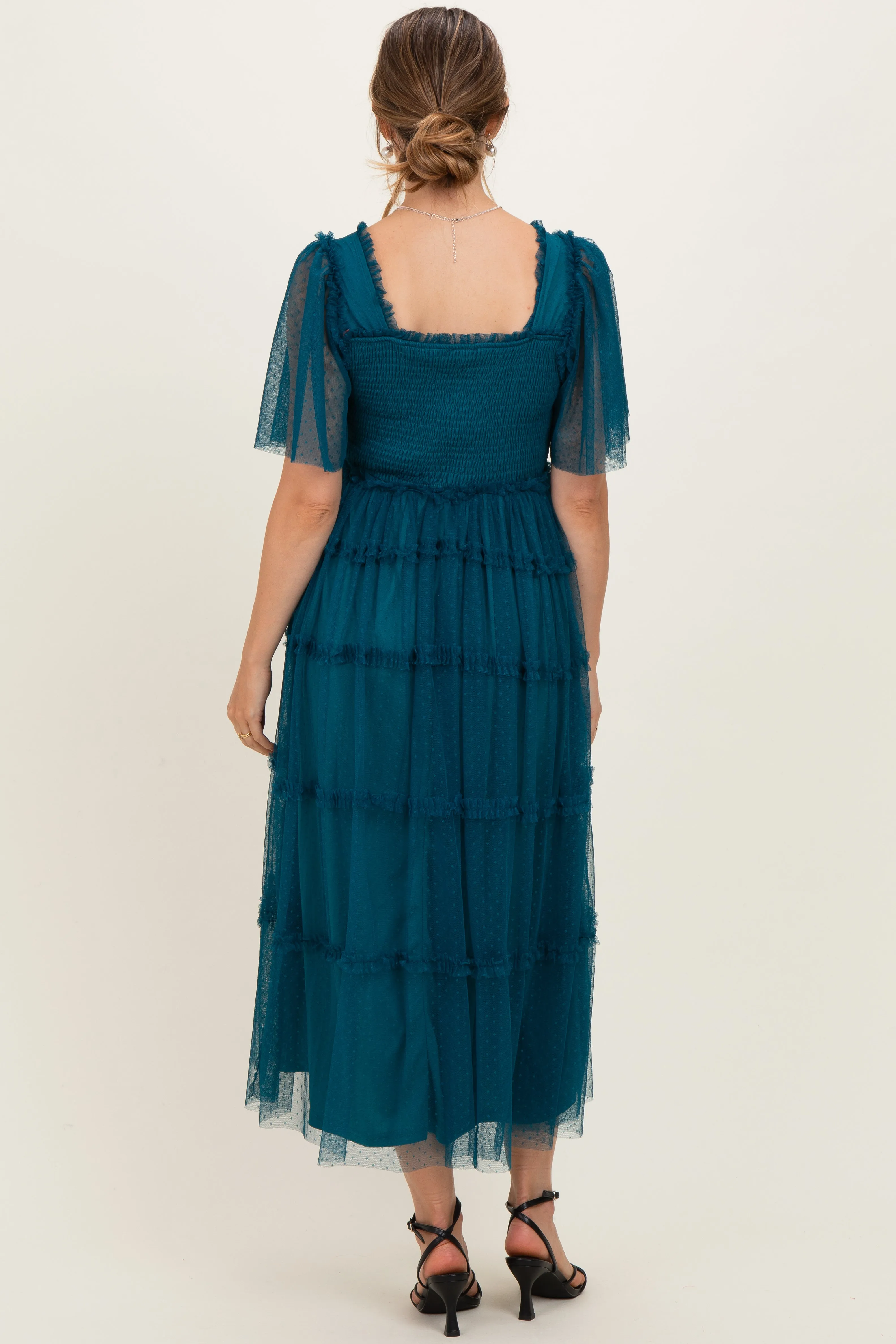 Teal Ruffled Mesh Maternity Maxi Dress sold by Pinkblush product image thumbnail 3