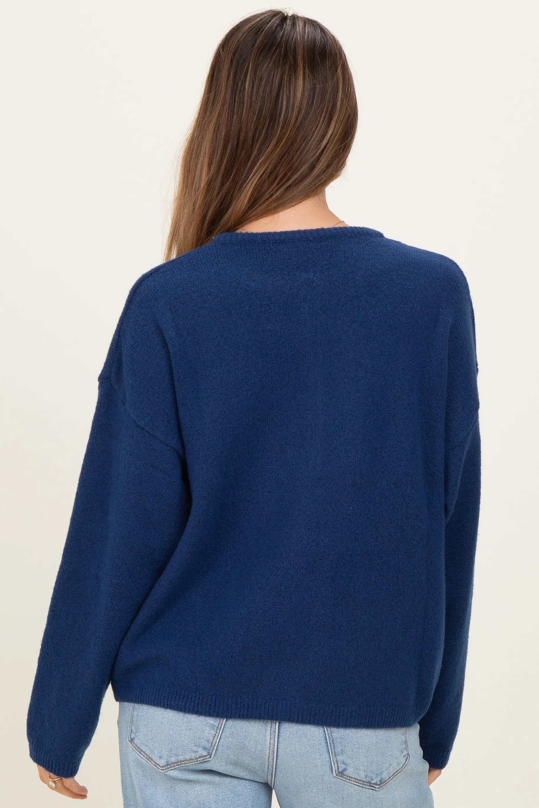 Navy Classic Crew Neck Maternity Button Cardigan sold by Pinkblush product image thumbnail 4